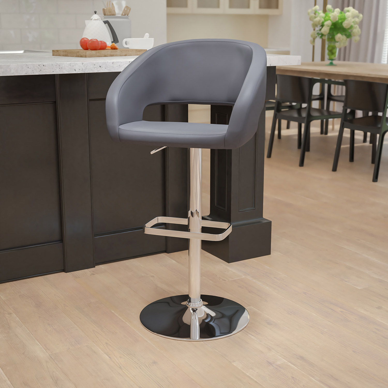 BLNK - Erik Vinyl Adjustable Height Bar Stool with Rounded Mid-Back and Chrome Base