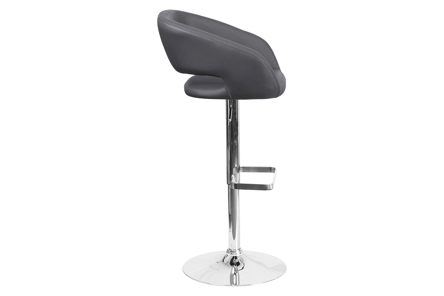 BLNK Erik Vinyl Adjustable Height Bar Stool with Rounded Mid-Back and Chrome Base - Gray