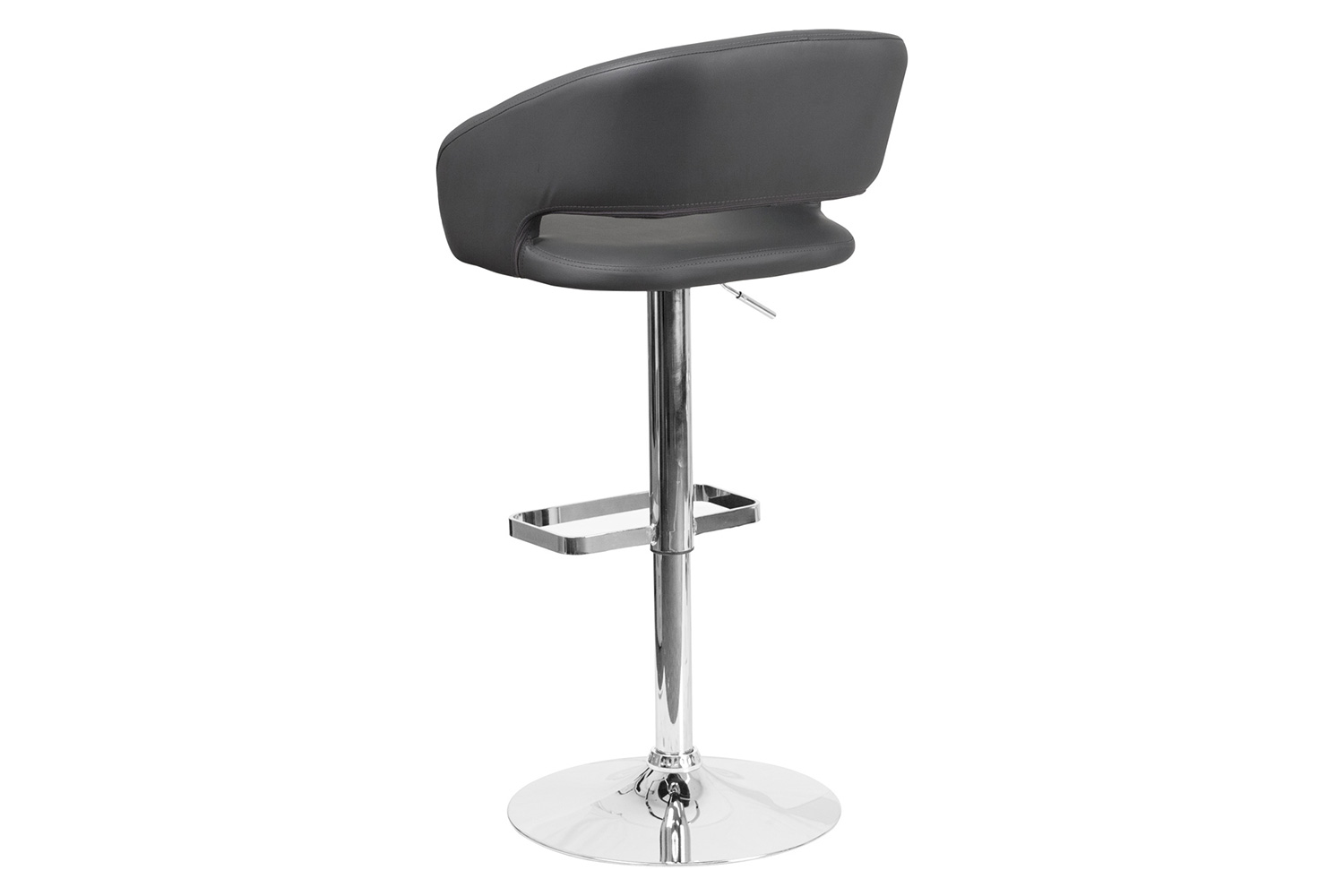 BLNK Erik Vinyl Adjustable Height Bar Stool with Rounded Mid-Back and Chrome Base - Gray