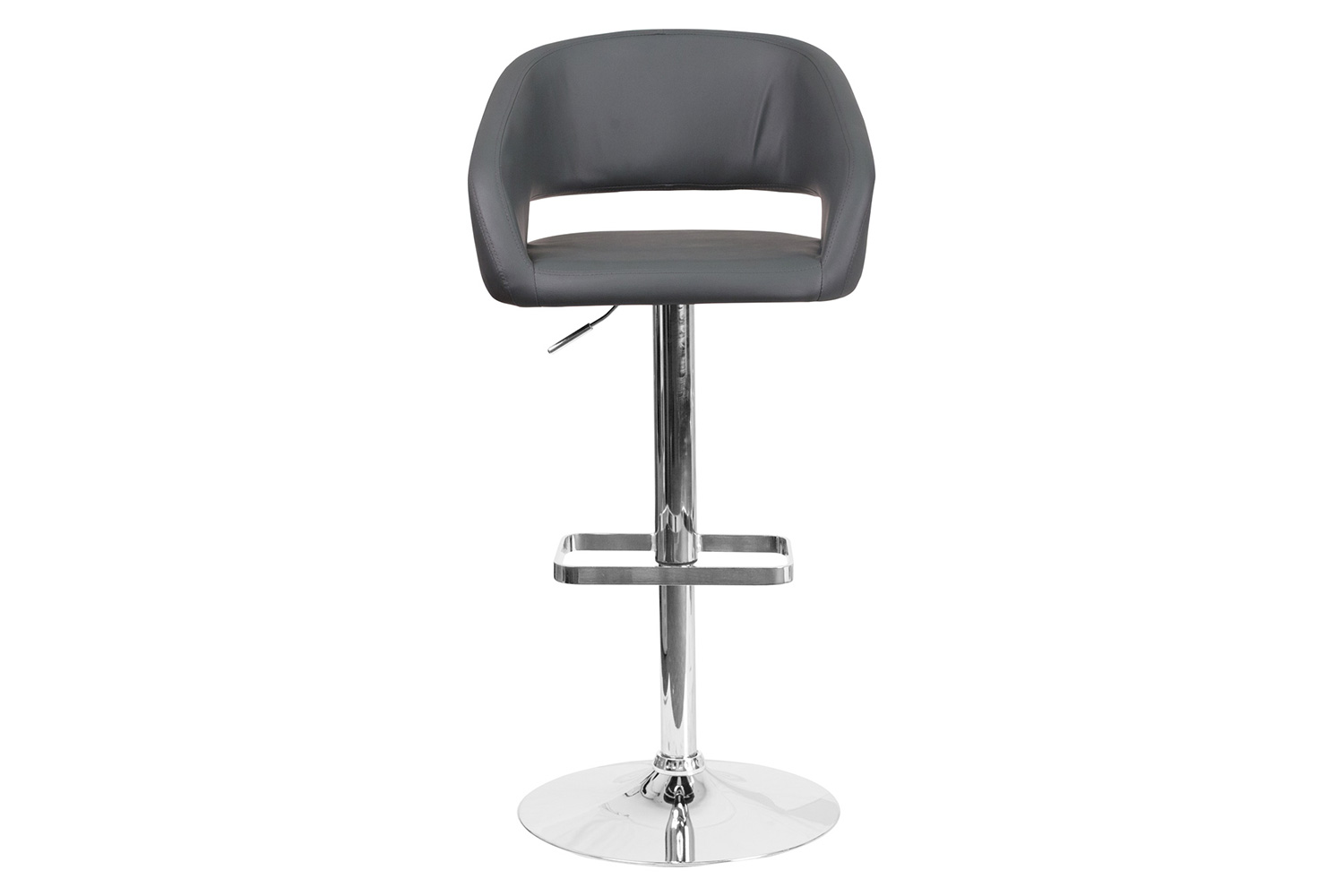 BLNK Erik Vinyl Adjustable Height Bar Stool with Rounded Mid-Back and Chrome Base - Gray