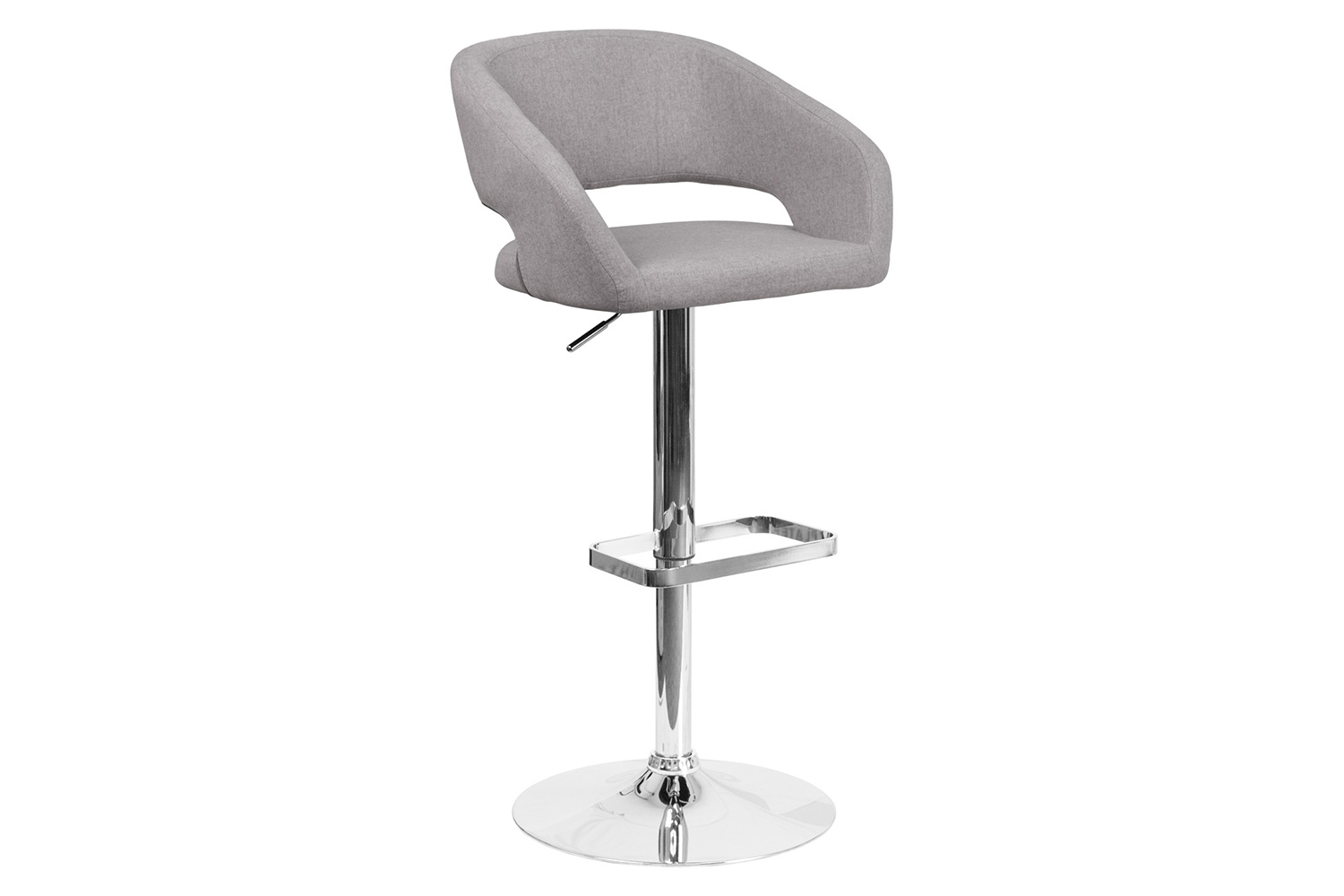 BLNK™ Erik Fabric Adjustable Height Bar Stool with Rounded Mid-Back and Chrome Base - Gray