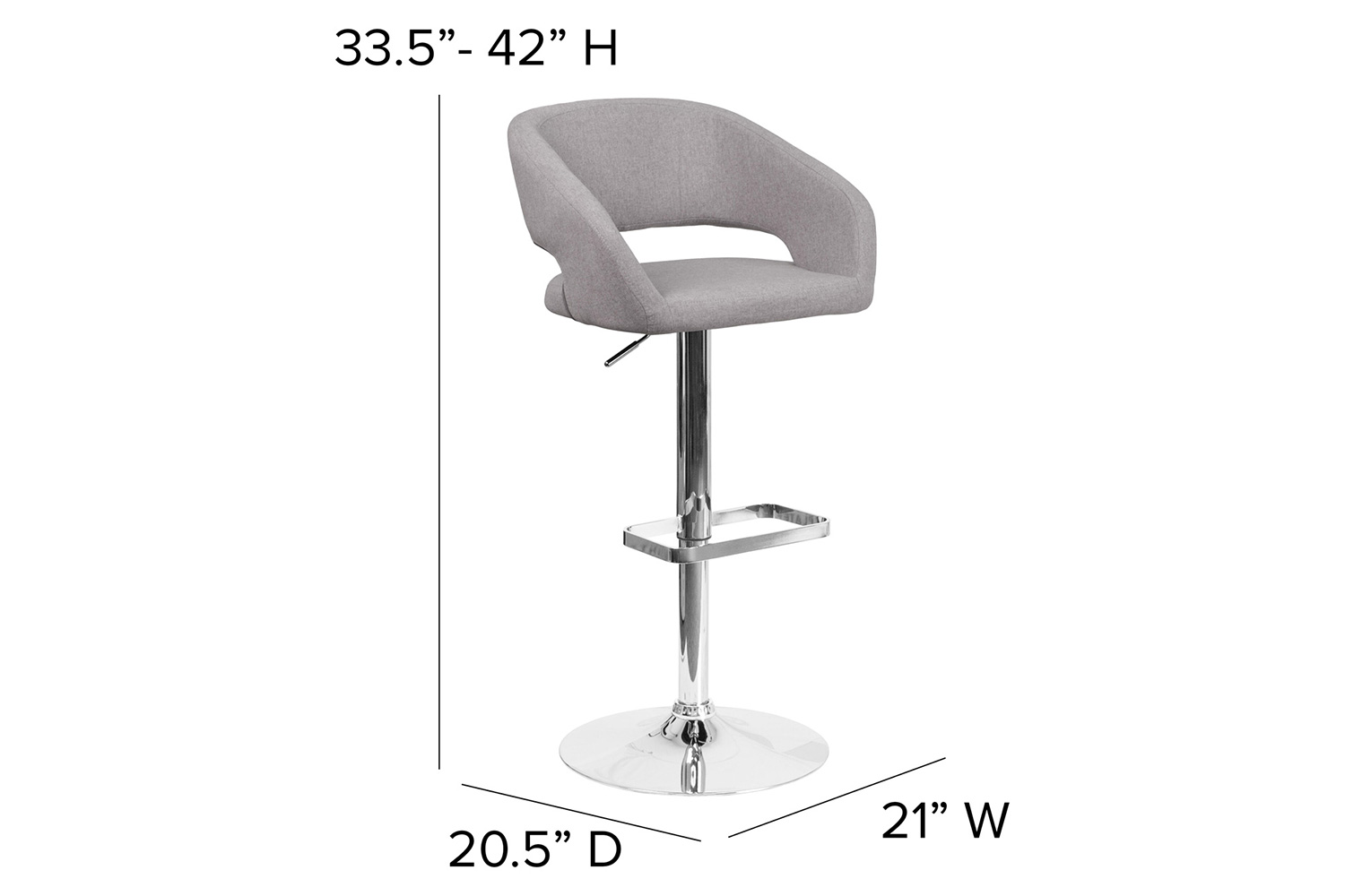 BLNK™ Erik Fabric Adjustable Height Bar Stool with Rounded Mid-Back and Chrome Base - Gray