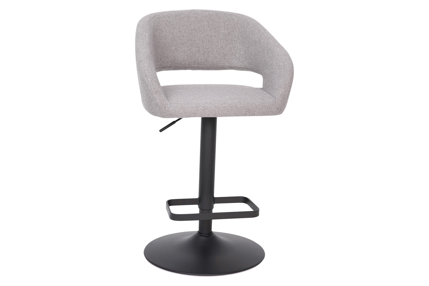 BLNK Erik Fabric Adjustable Height Bar Stool with Rounded Mid-Back and Black Base - Gray