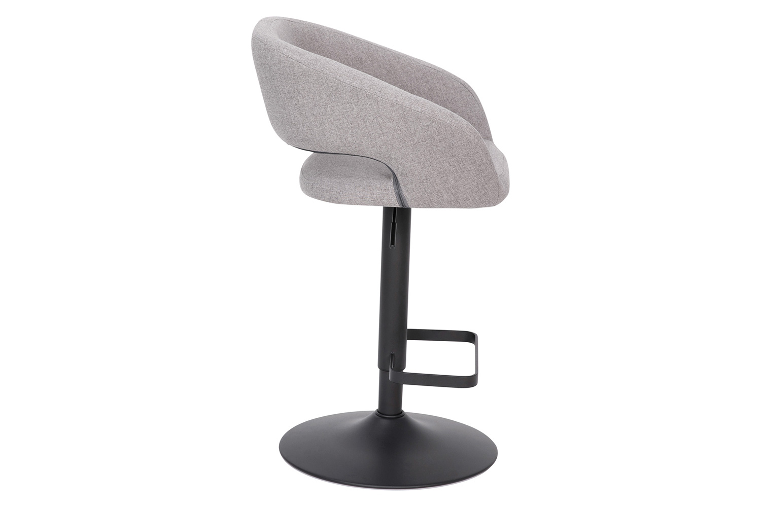 BLNK Erik Fabric Adjustable Height Bar Stool with Rounded Mid-Back and Black Base - Gray