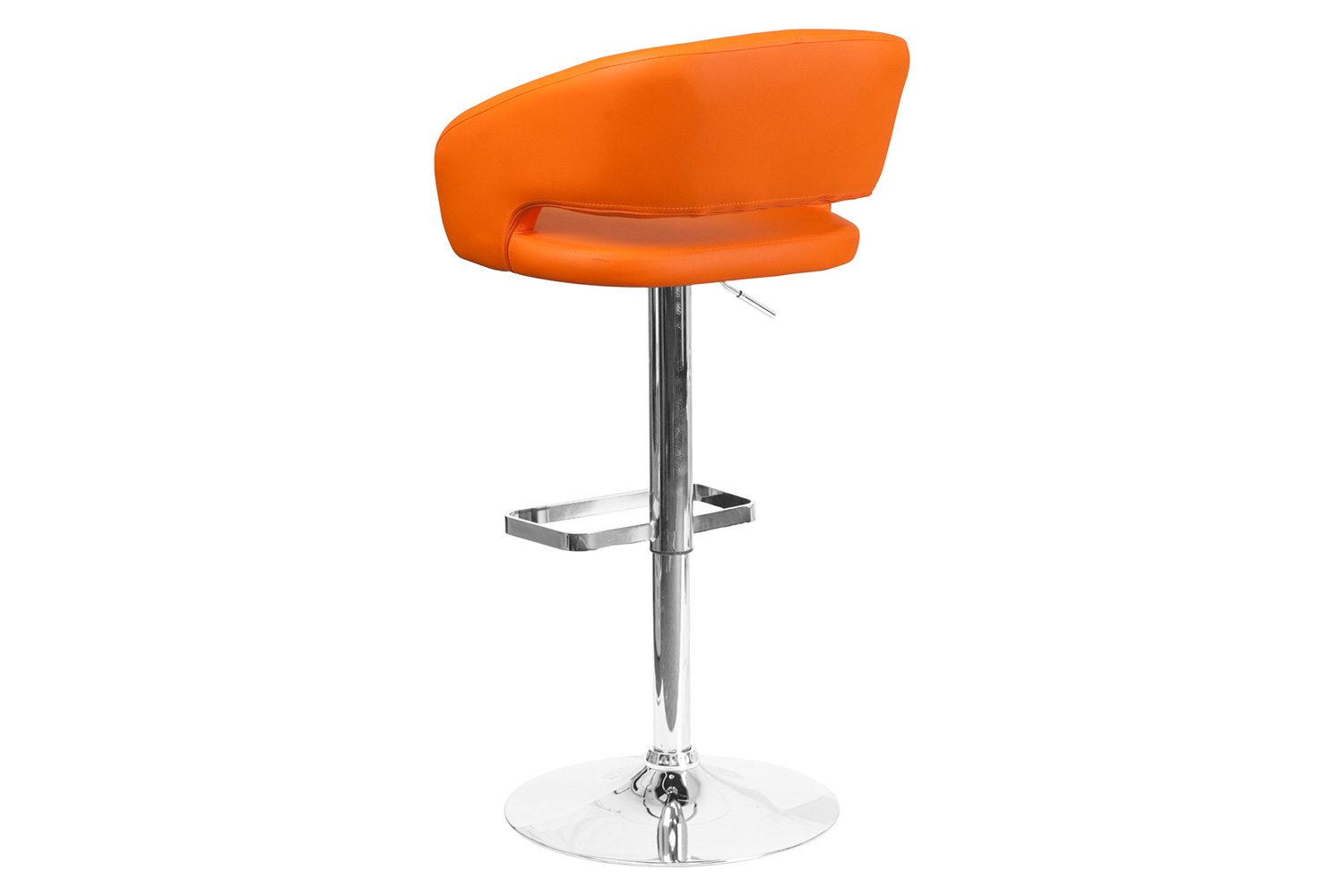 BLNK Erik Vinyl Adjustable Height Bar Stool with Rounded Mid-Back and Chrome Base - Orange