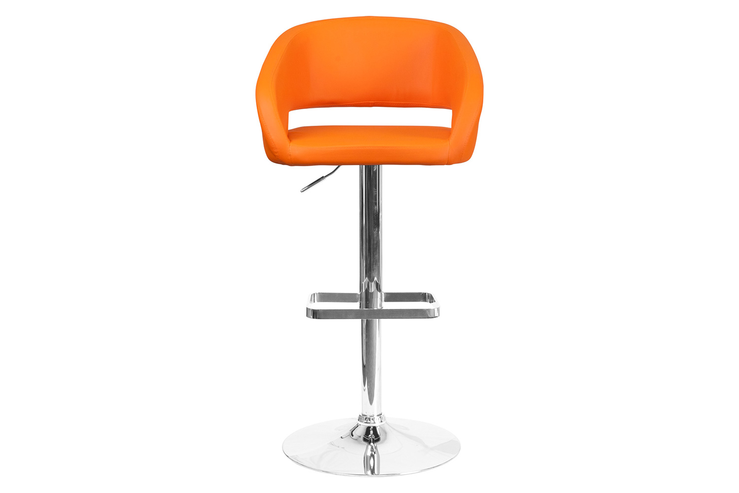 BLNK Erik Vinyl Adjustable Height Bar Stool with Rounded Mid-Back and Chrome Base - Orange