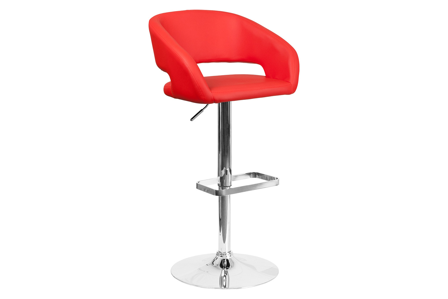 BLNK Erik Vinyl Adjustable Height Bar Stool with Rounded Mid-Back and Chrome Base - Red