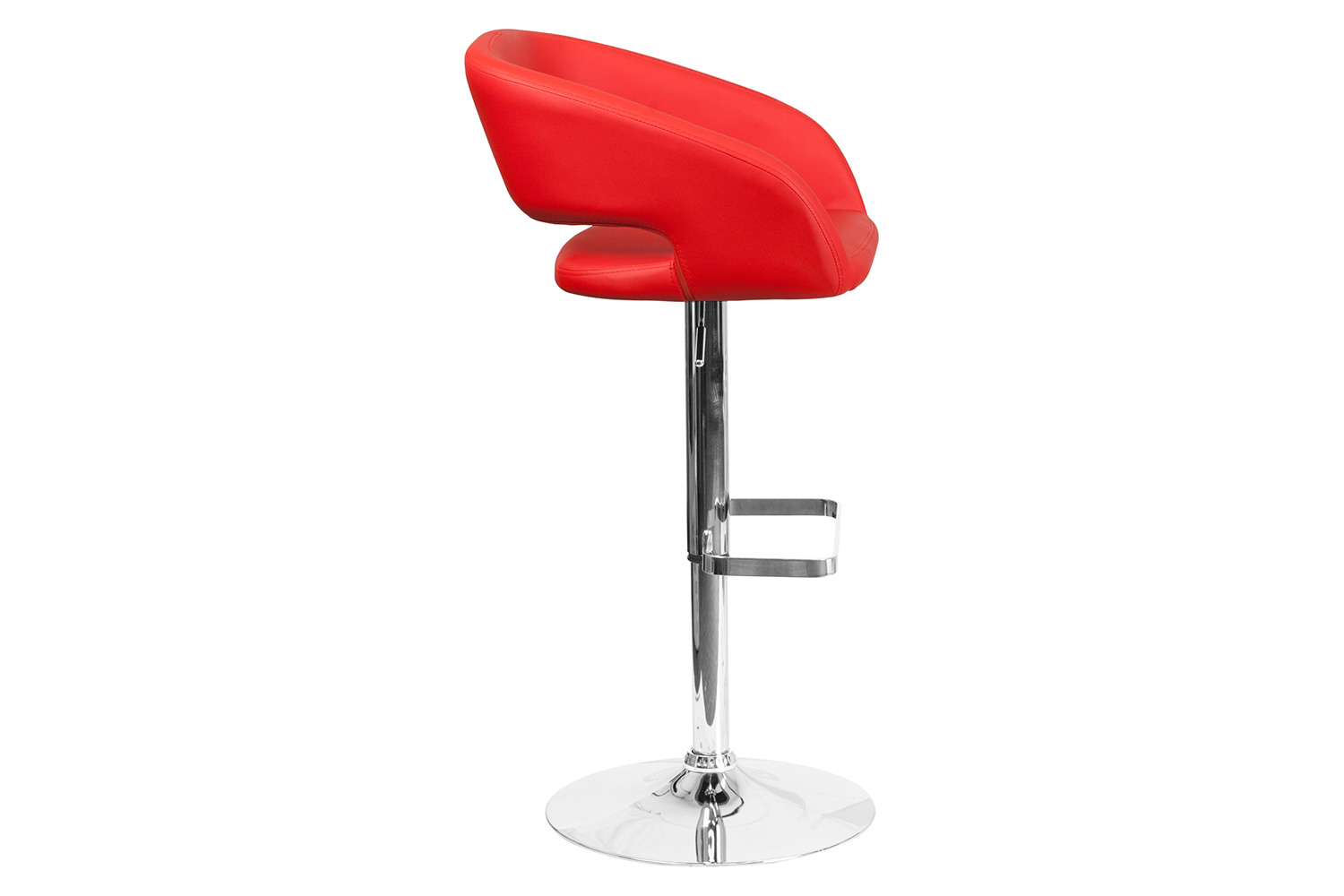 BLNK Erik Vinyl Adjustable Height Bar Stool with Rounded Mid-Back and Chrome Base - Red