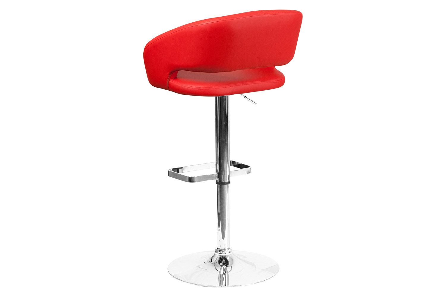 BLNK Erik Vinyl Adjustable Height Bar Stool with Rounded Mid-Back and Chrome Base - Red