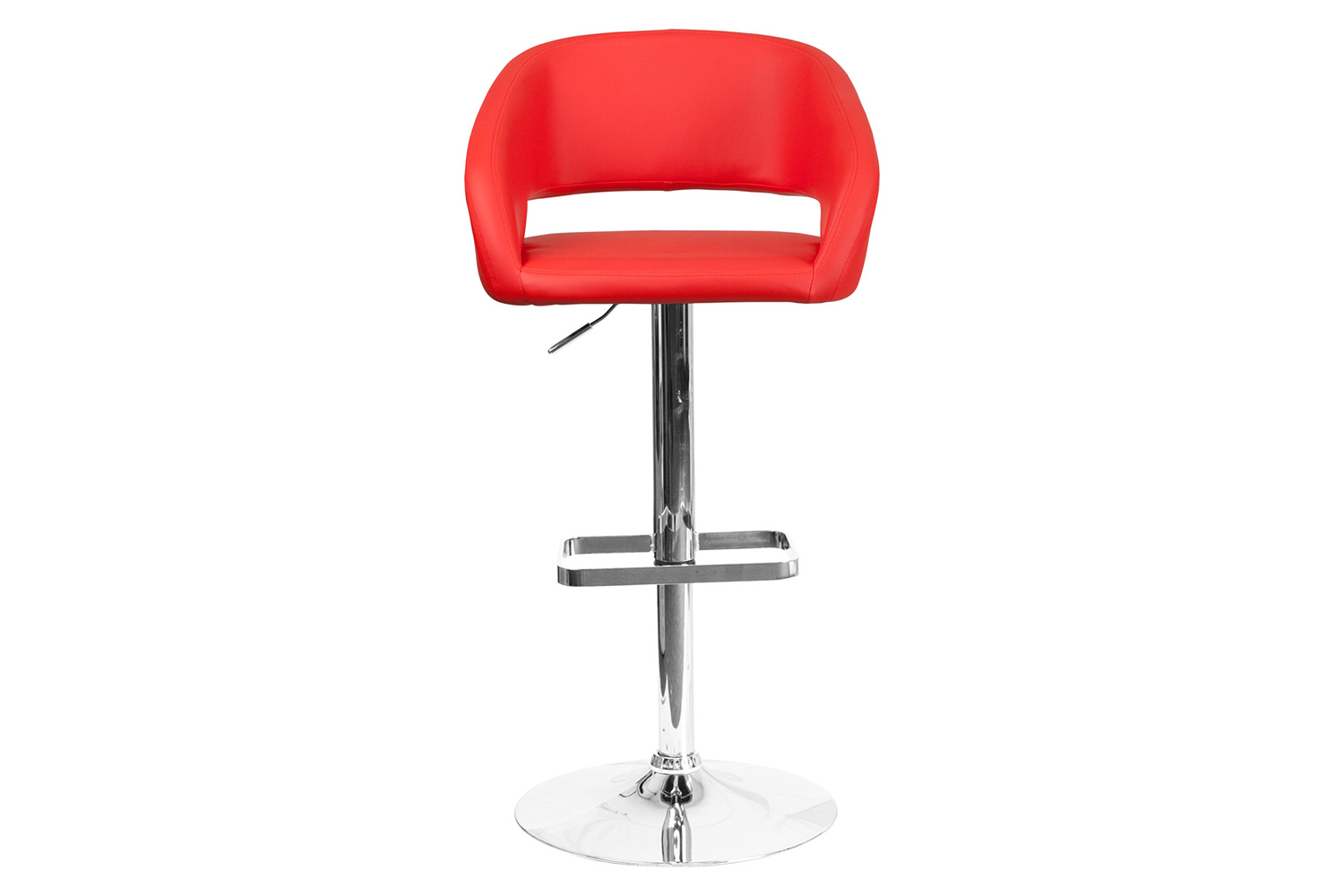 BLNK Erik Vinyl Adjustable Height Bar Stool with Rounded Mid-Back and Chrome Base - Red