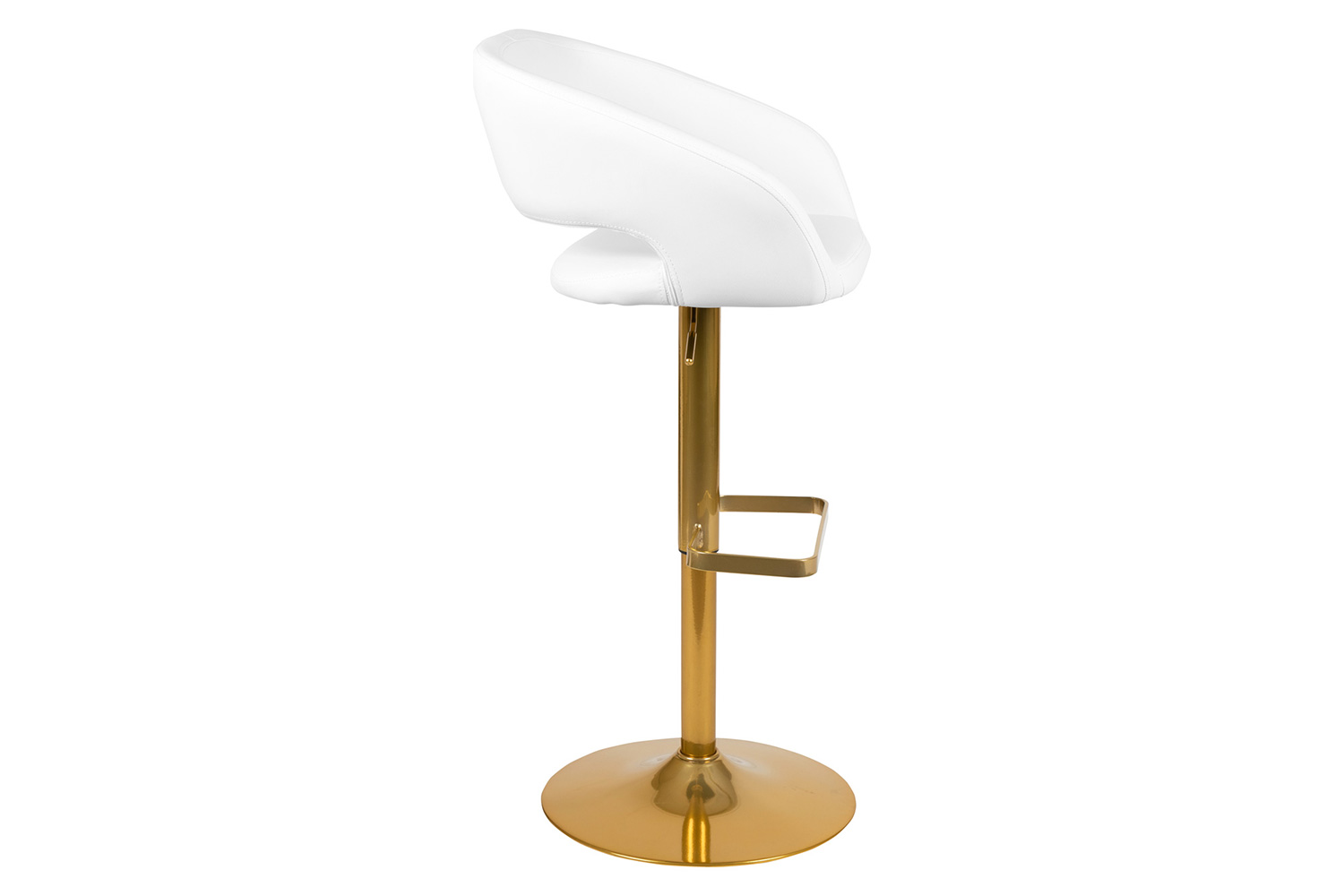 BLNK Erik Vinyl Adjustable Height Bar Stool with Rounded Mid-Back and Gold Base - White