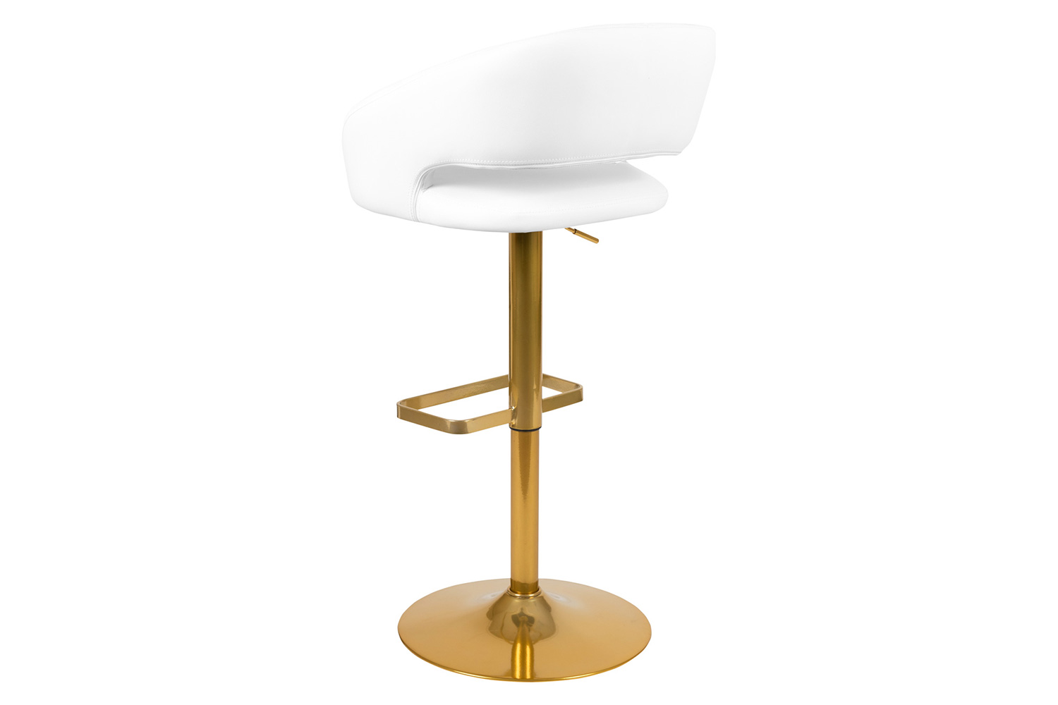 BLNK Erik Vinyl Adjustable Height Bar Stool with Rounded Mid-Back and Gold Base - White