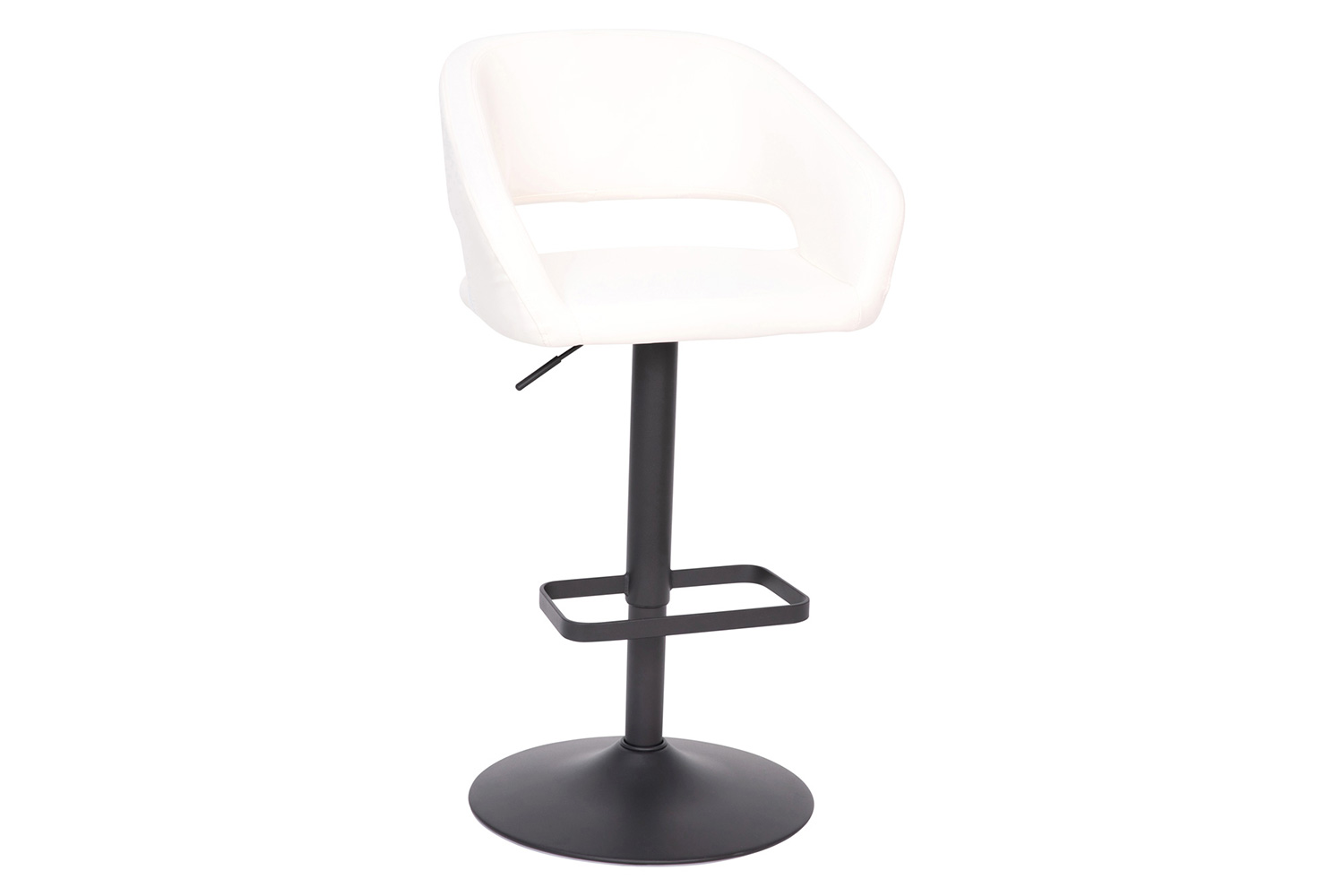 BLNK Erik Vinyl Adjustable Height Bar Stool with Rounded Mid-Back and Black Base - White