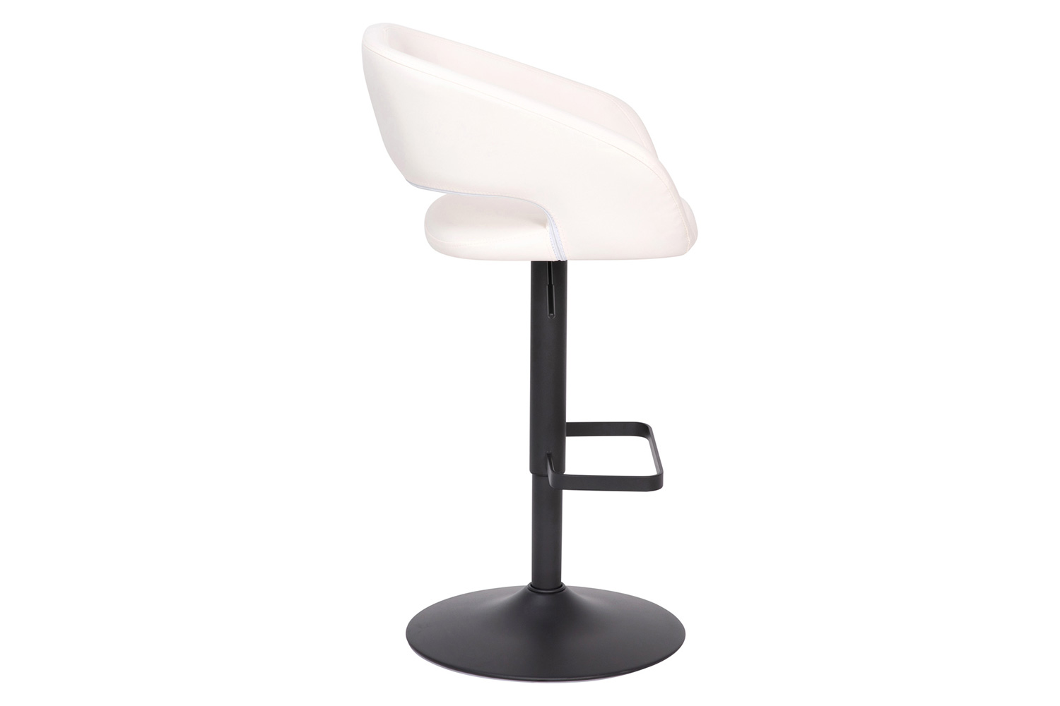 BLNK Erik Vinyl Adjustable Height Bar Stool with Rounded Mid-Back and Black Base - White