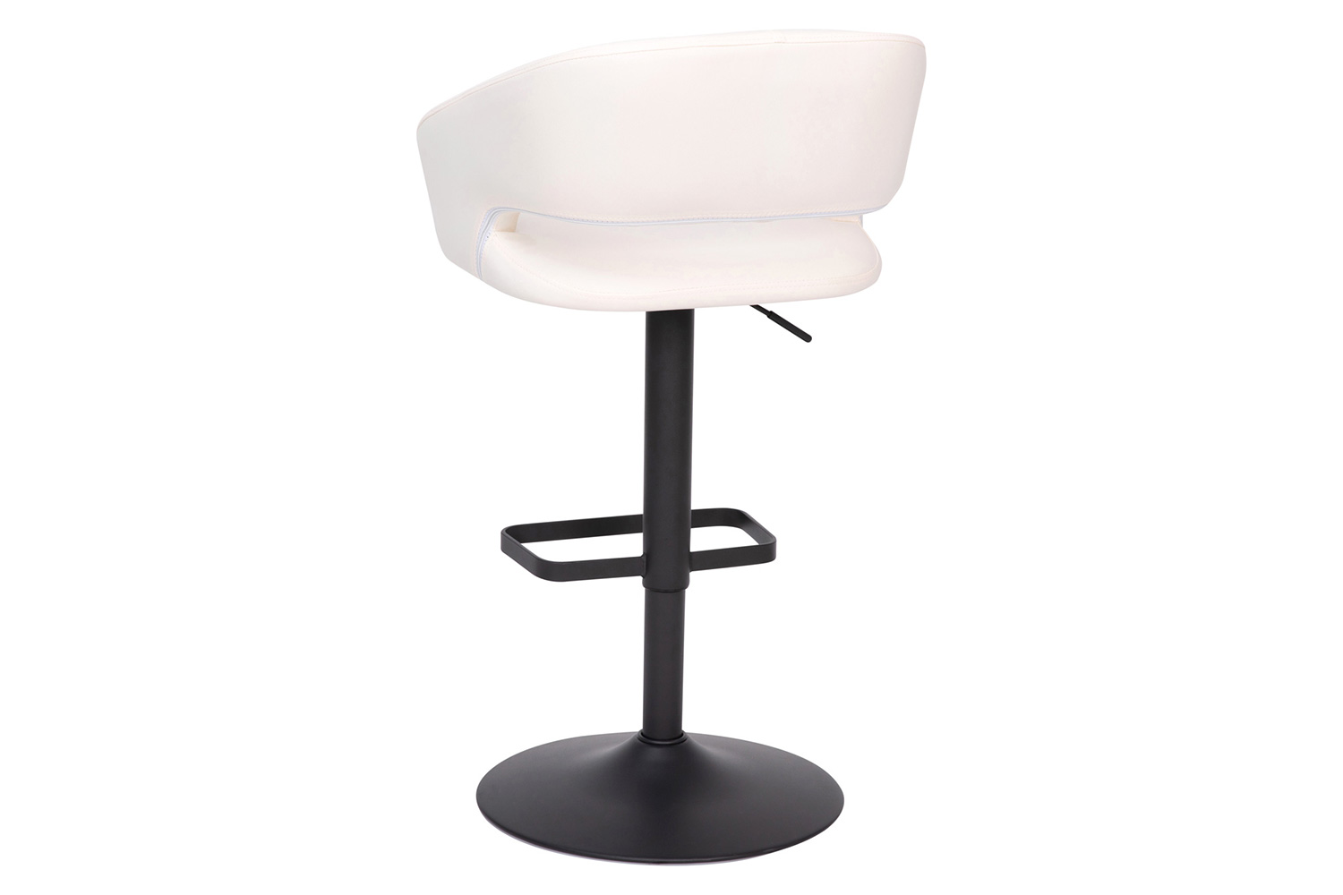 BLNK Erik Vinyl Adjustable Height Bar Stool with Rounded Mid-Back and Black Base - White