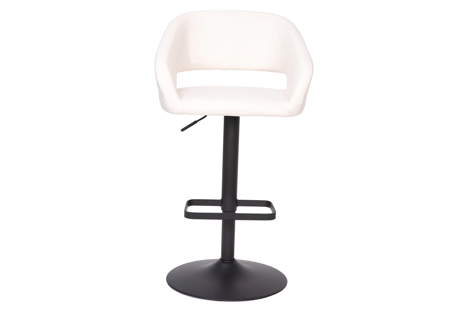 BLNK Erik Vinyl Adjustable Height Bar Stool with Rounded Mid-Back and Black Base - White