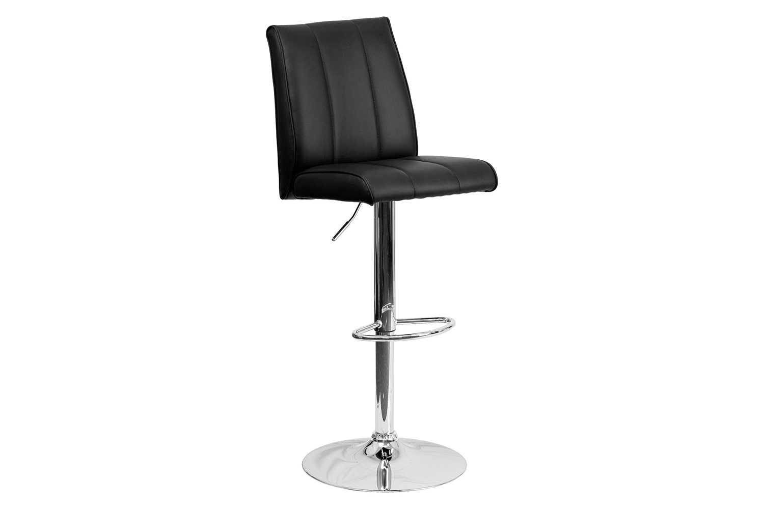 BLNK Charles Vinyl Adjustable Height Bar Stool with Vertical Stitch Panel Back and Chrome Base