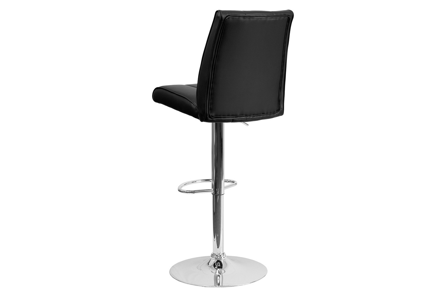 BLNK Charles Vinyl Adjustable Height Bar Stool with Vertical Stitch Panel Back and Chrome Base - Black