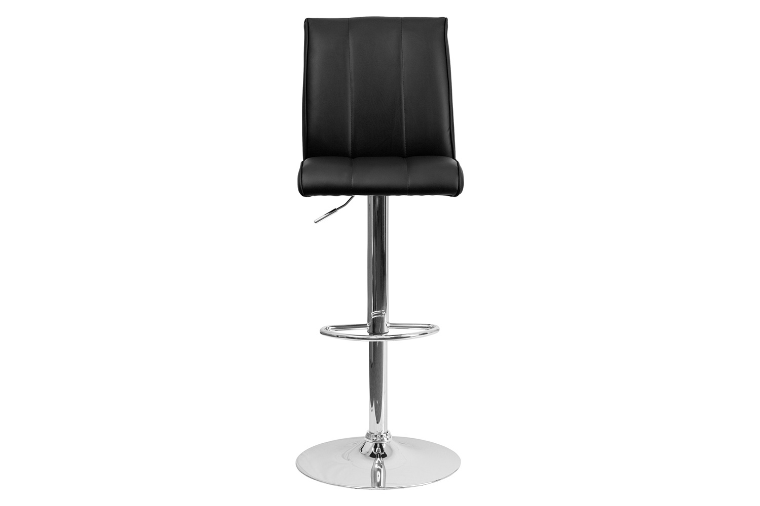 BLNK Charles Vinyl Adjustable Height Bar Stool with Vertical Stitch Panel Back and Chrome Base - Black