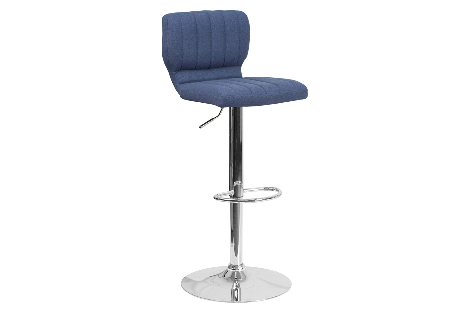 BLNK Jeremy Fabric Adjustable Height Bar Stool with Vertical Stitch Back and Chrome Base - Blue