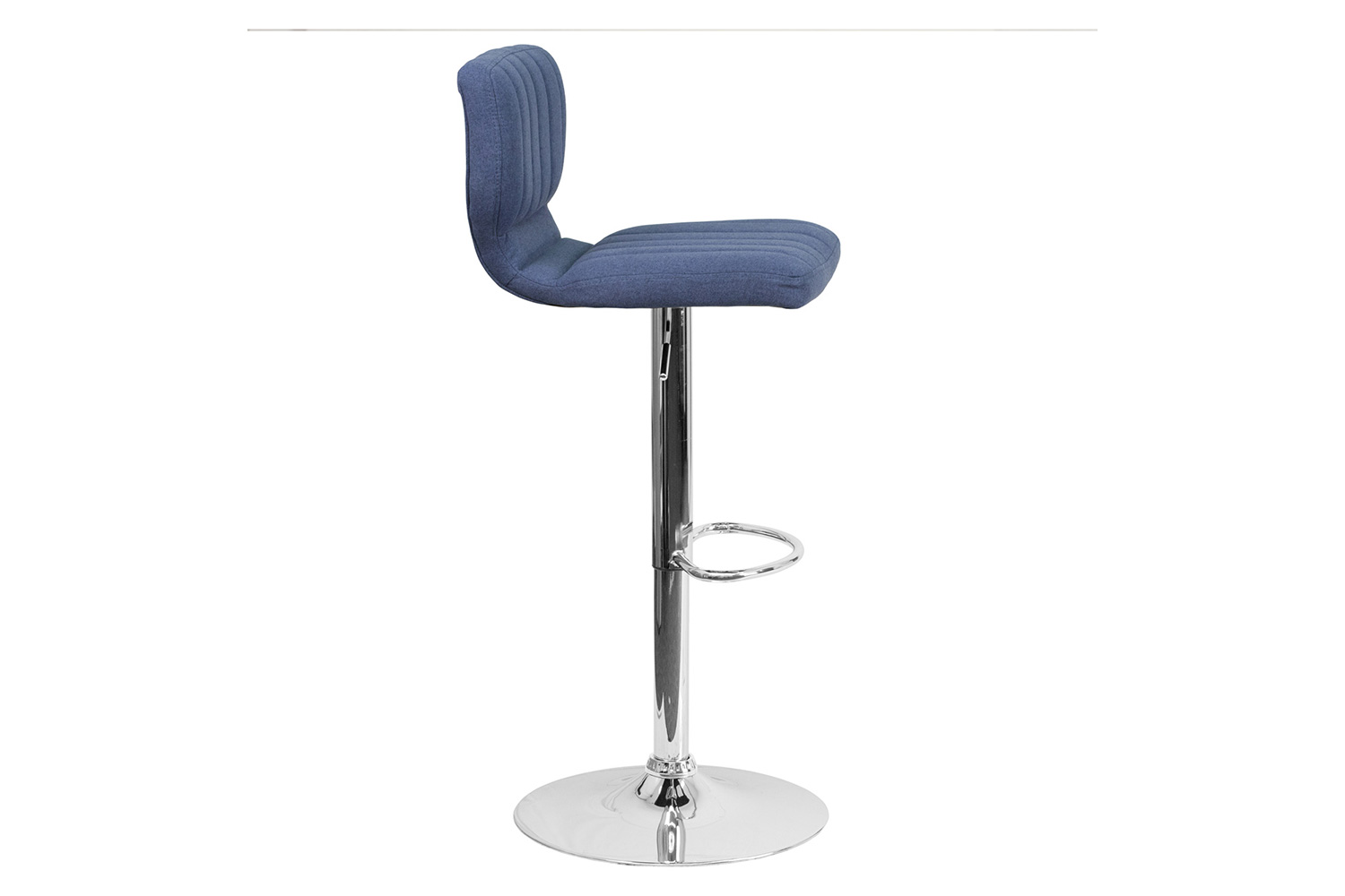 BLNK Jeremy Fabric Adjustable Height Bar Stool with Vertical Stitch Back and Chrome Base - Blue