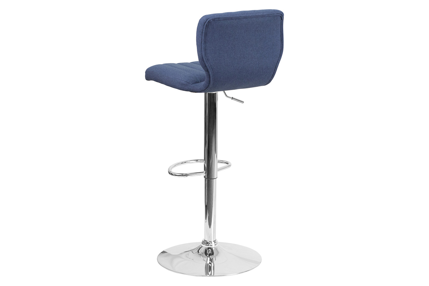 BLNK Jeremy Fabric Adjustable Height Bar Stool with Vertical Stitch Back and Chrome Base - Blue