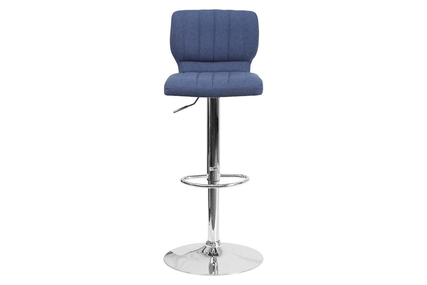 BLNK Jeremy Fabric Adjustable Height Bar Stool with Vertical Stitch Back and Chrome Base - Blue