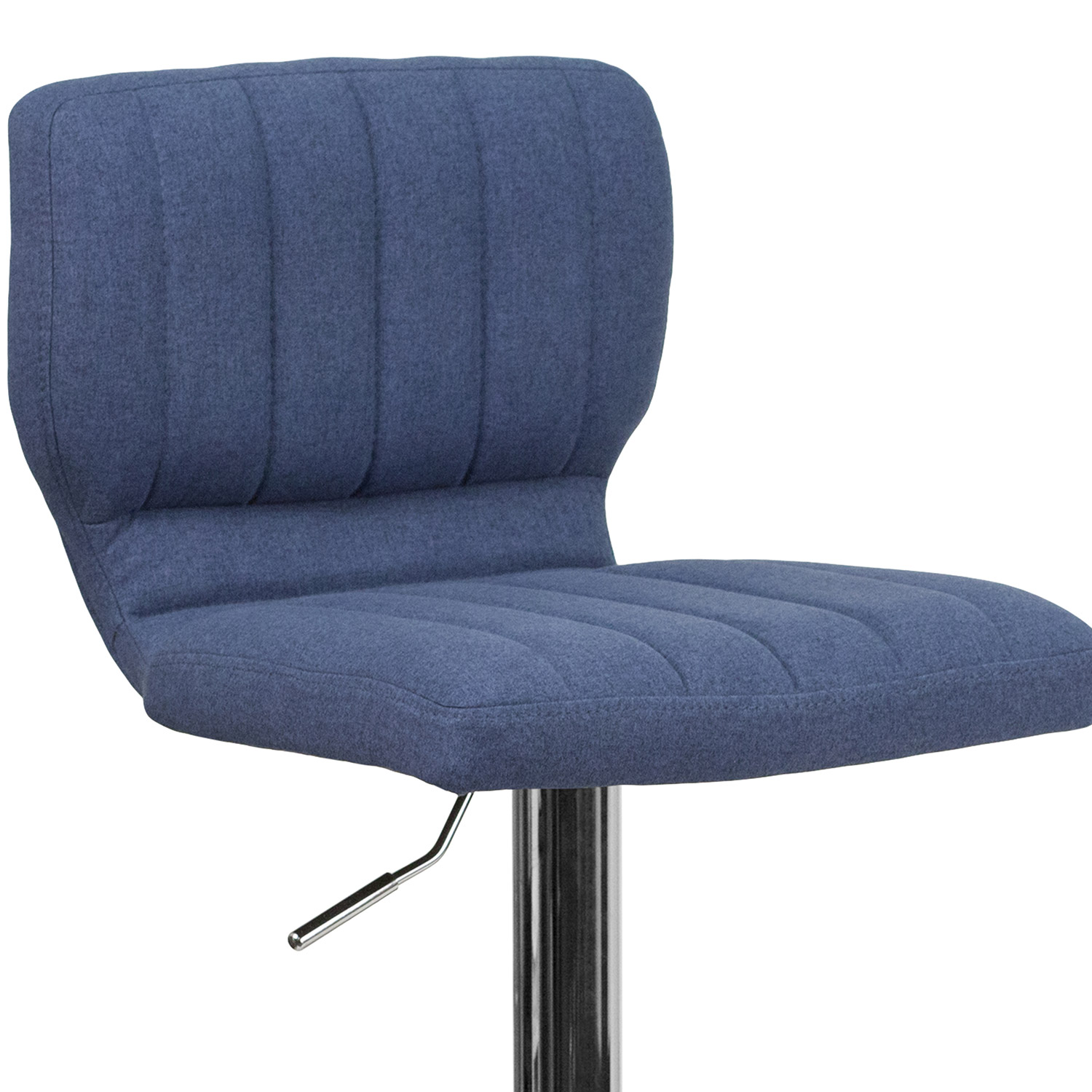 BLNK Jeremy Fabric Adjustable Height Bar Stool with Vertical Stitch Back and Chrome Base - Blue