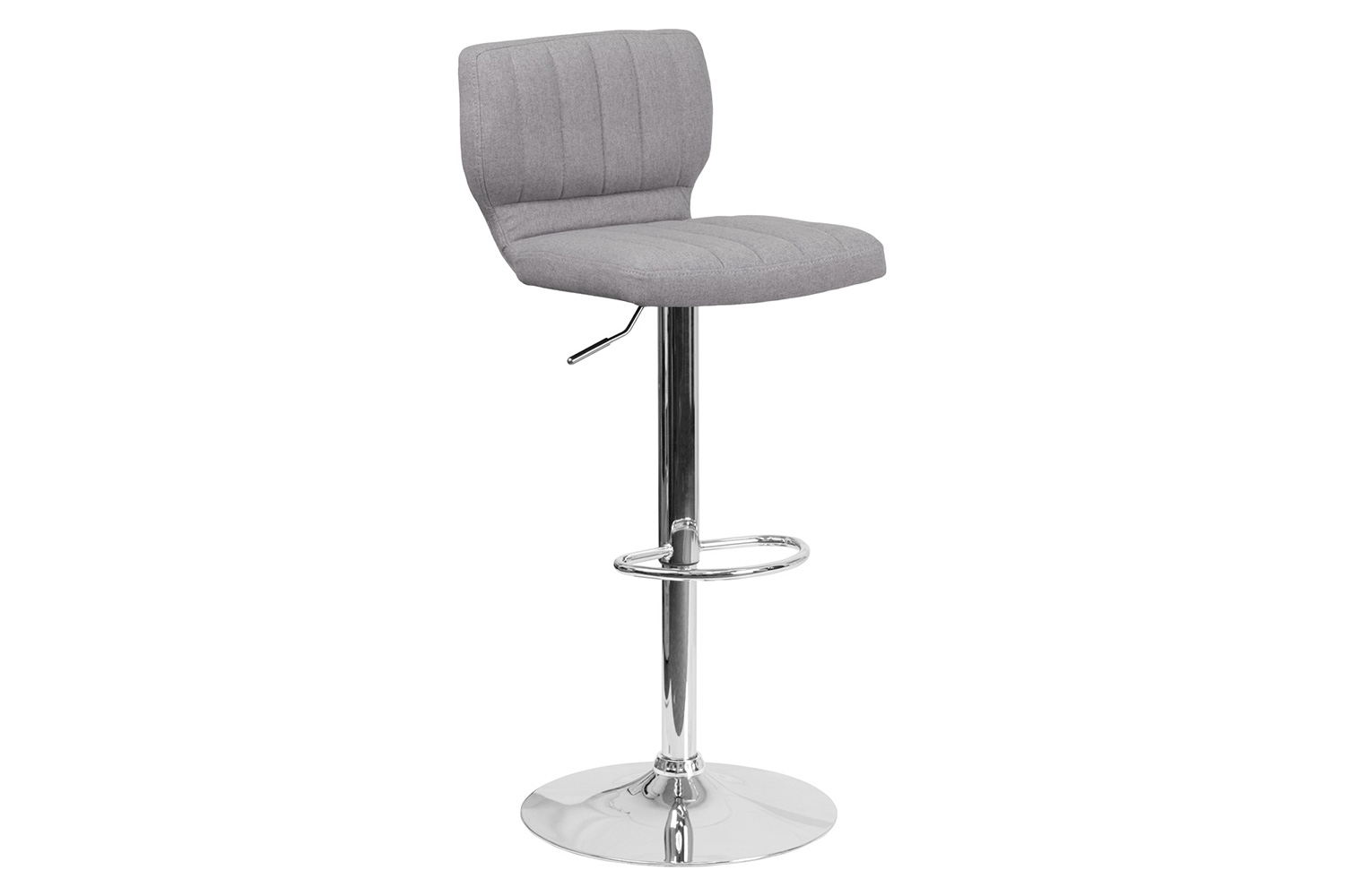 BLNK Jeremy Fabric Adjustable Height Bar Stool with Vertical Stitch Back and Chrome Base - Gray