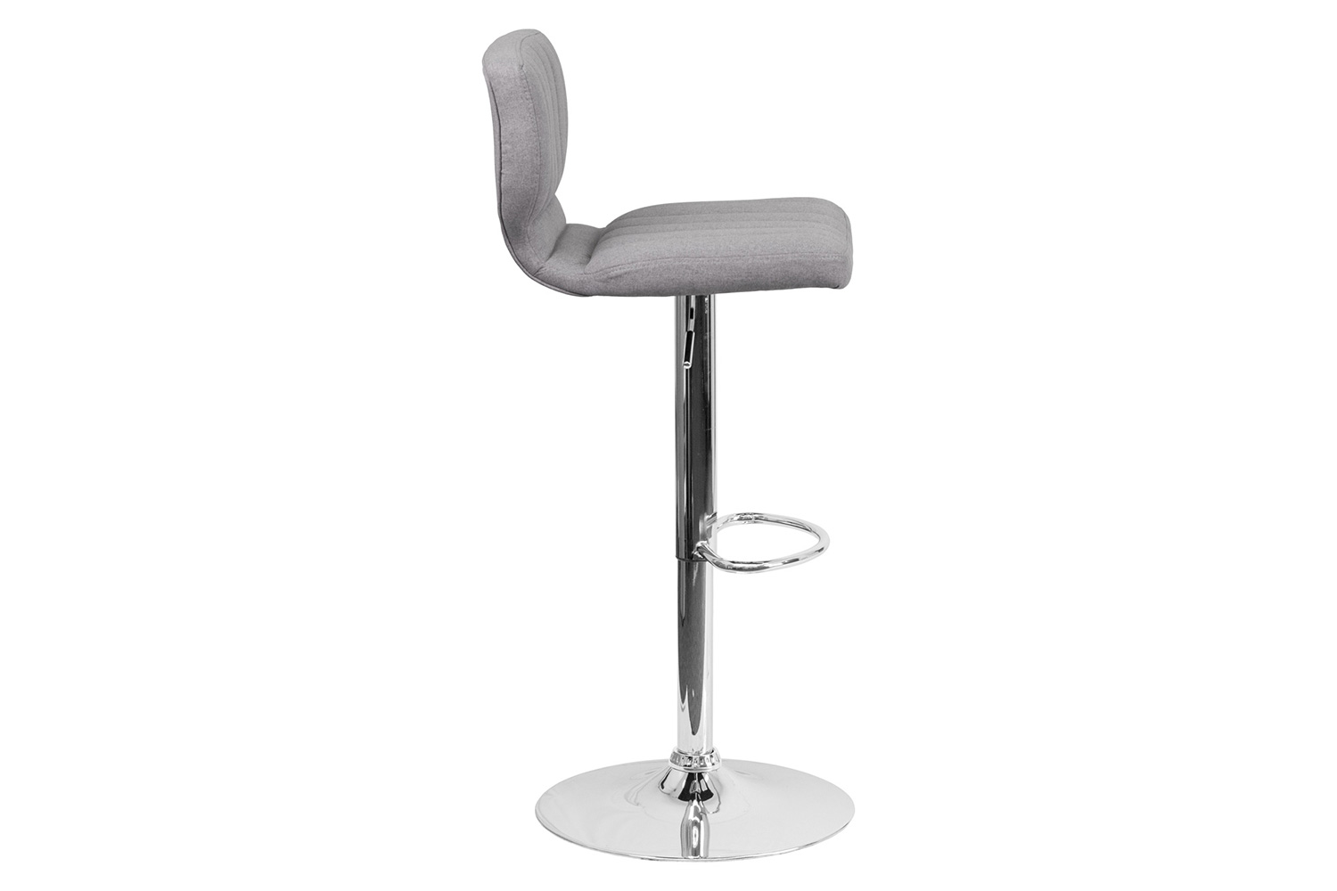 BLNK Jeremy Fabric Adjustable Height Bar Stool with Vertical Stitch Back and Chrome Base - Gray