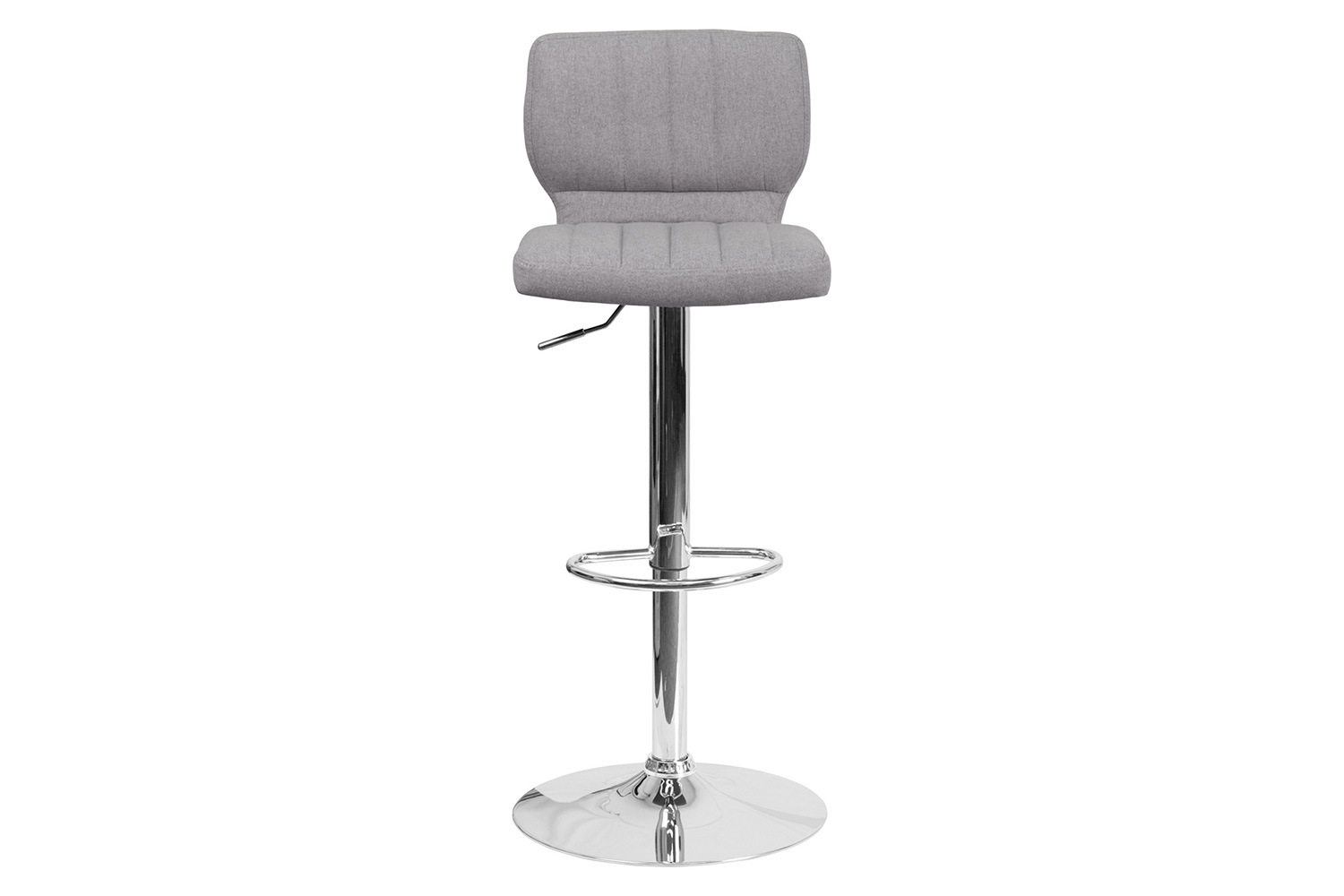 BLNK Jeremy Fabric Adjustable Height Bar Stool with Vertical Stitch Back and Chrome Base - Gray