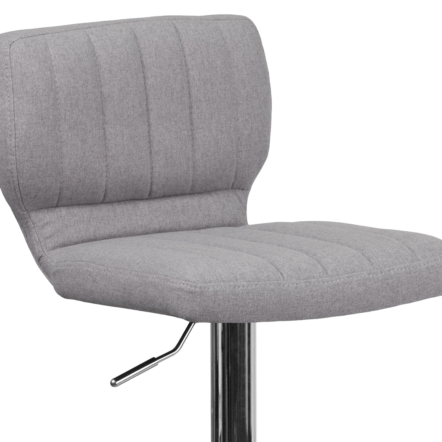 BLNK Jeremy Fabric Adjustable Height Bar Stool with Vertical Stitch Back and Chrome Base - Gray