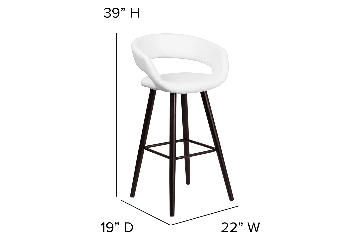 BLNK Brynn Series Vinyl Contemporary Cappuccino Wood Bar Stool - White