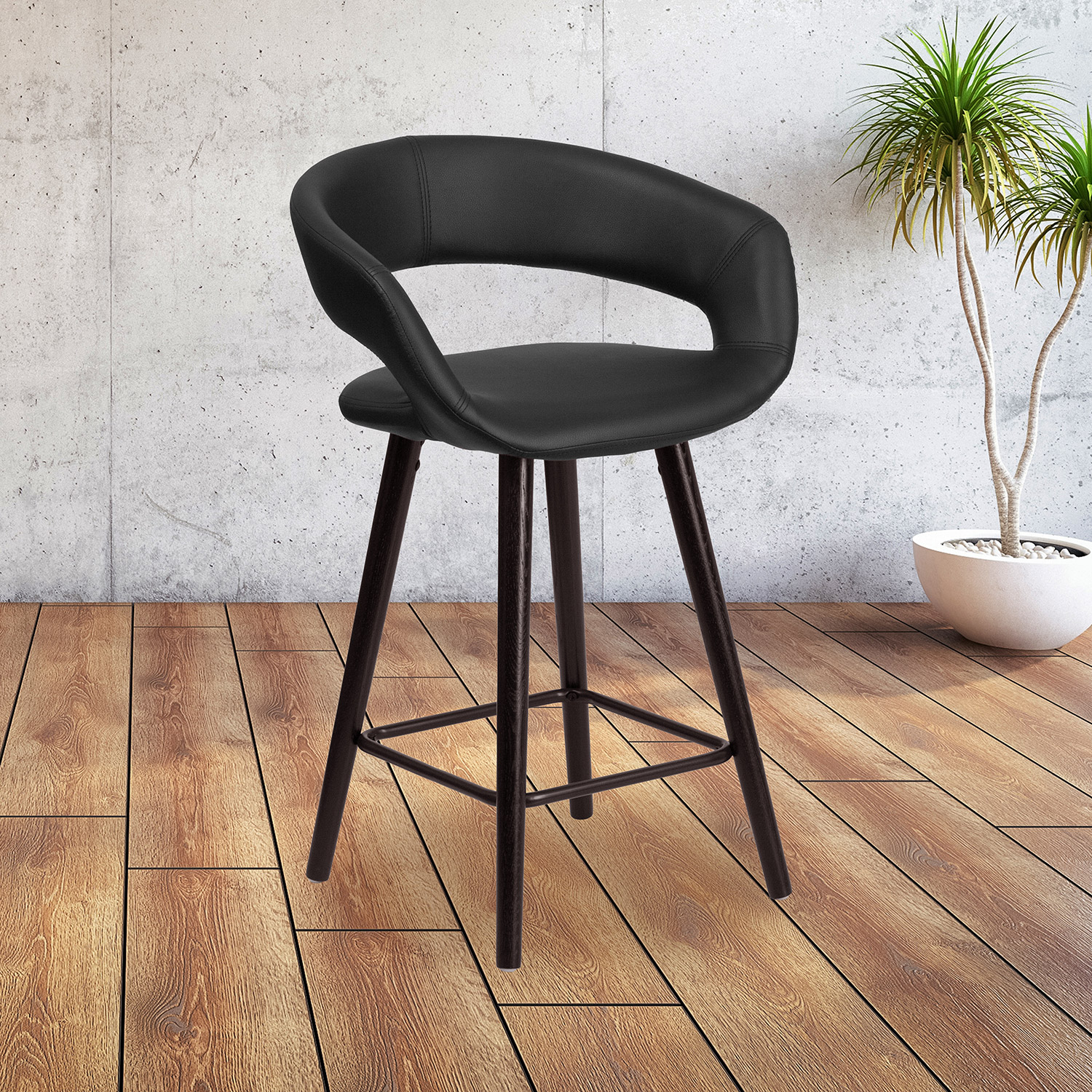 BLNK Brynn Series Vinyl Contemporary Cappuccino Wood Counter Height Stool