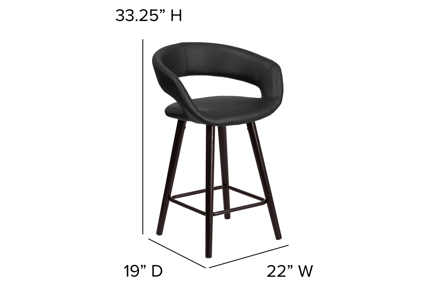 BLNK Brynn Series Vinyl Contemporary Cappuccino Wood Counter Height Stool - Black