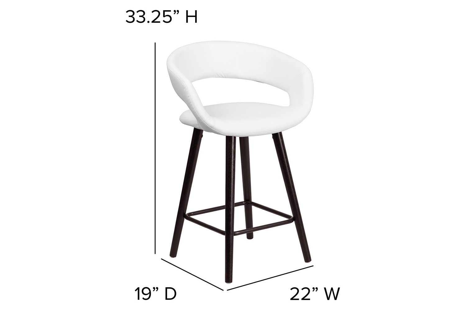 BLNK Brynn Series Vinyl Contemporary Cappuccino Wood Counter Height Stool - White