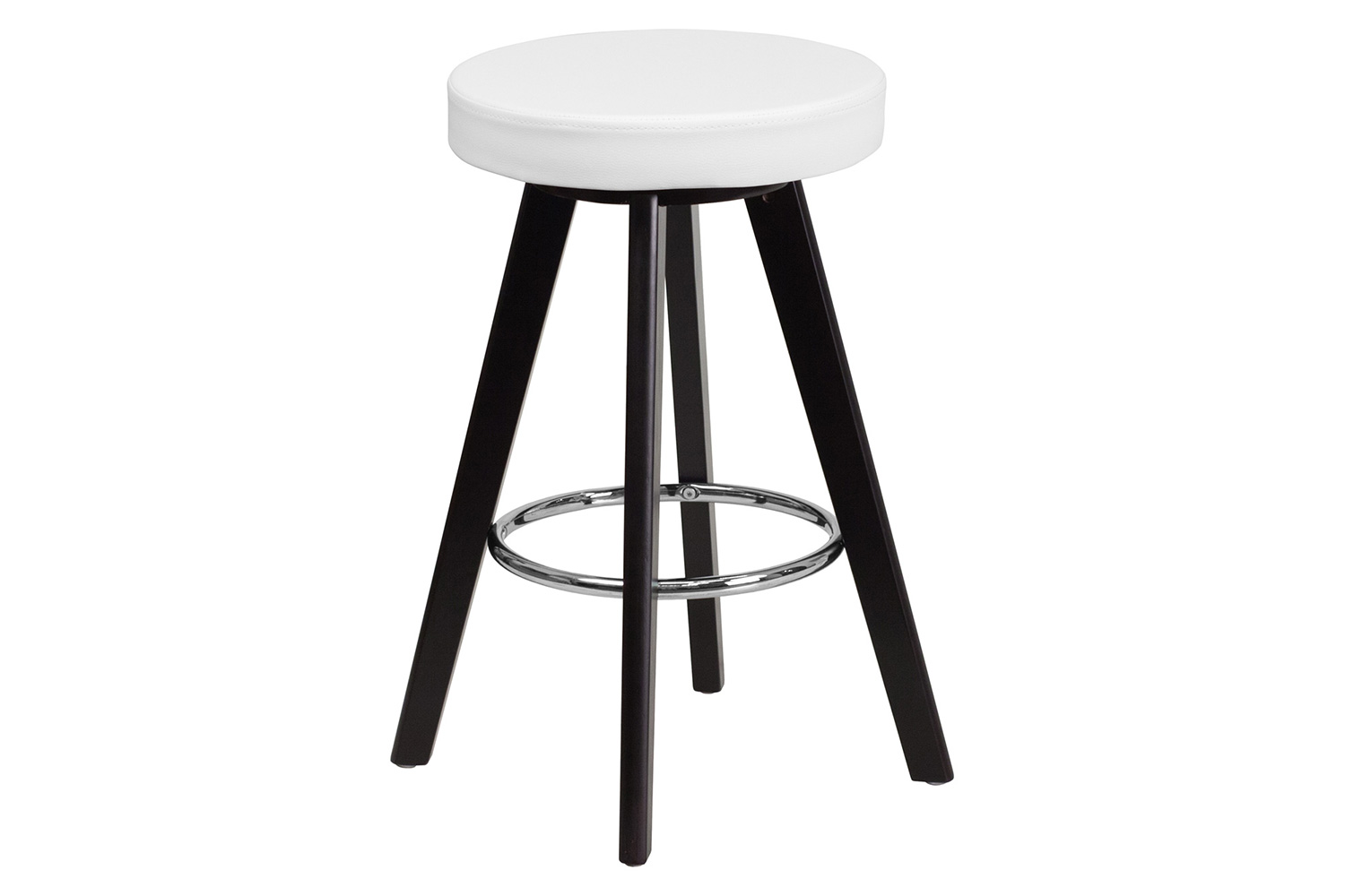 BLNK - Trenton Series Cappuccino Wood Contemporary Counter Height Stool with White Vinyl Seat