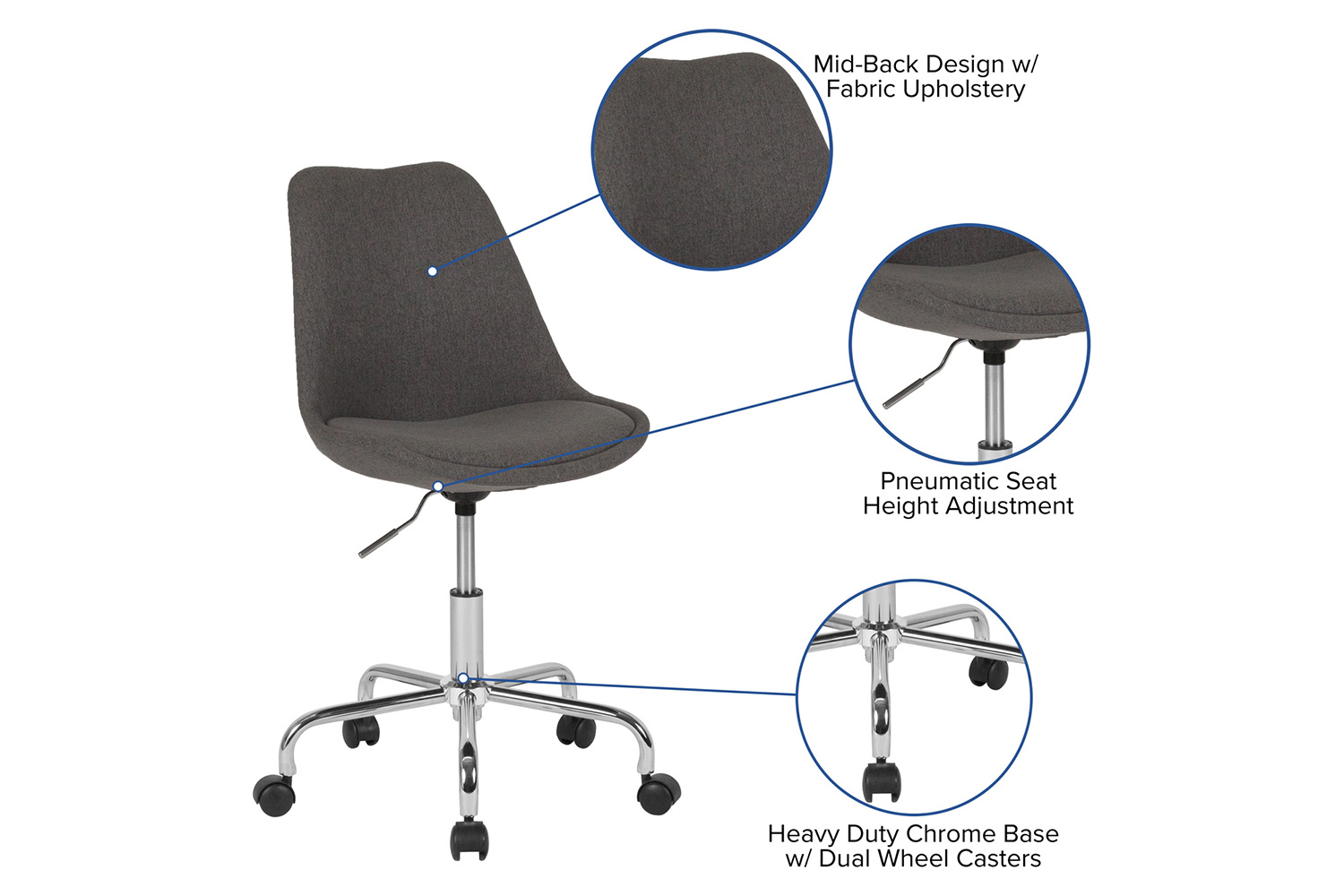 BLNK Aurora Series Mid-Back Task Office Chair with Pneumatic Lift and Chrome Base - Dark Gray