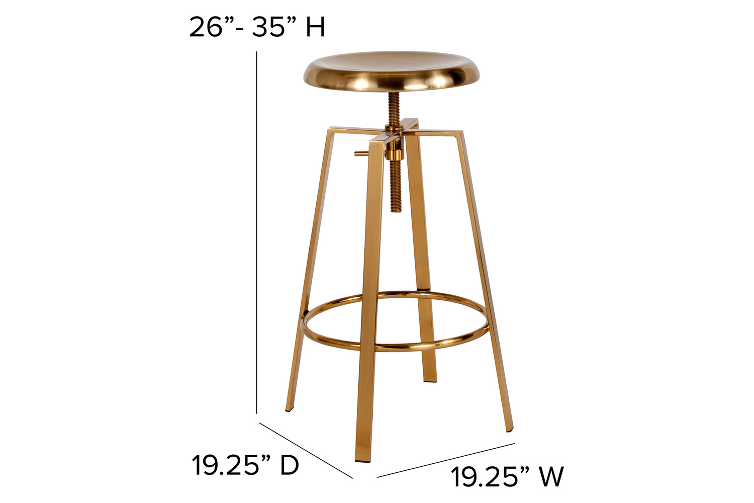 BLNK Toledo Industrial Style Bar Stool with Swivel Lift Adjustable Height Seat - Gold