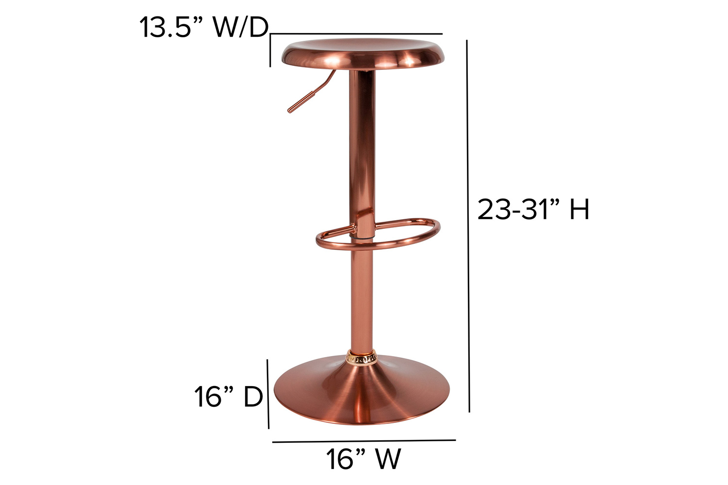 BLNK Madrid Series Adjustable Height Retro Bar Stool - Rose Gold