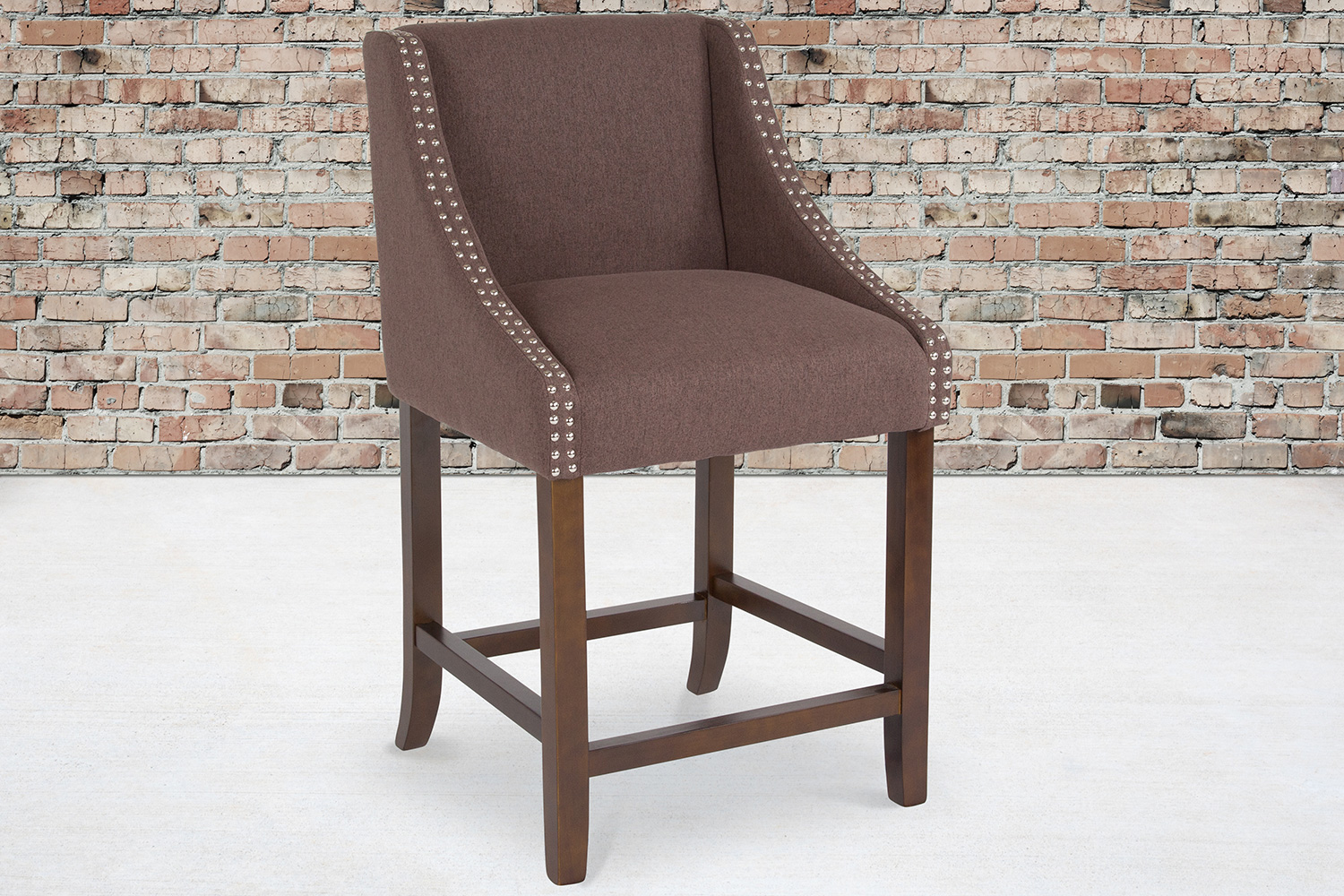 BLNK Carmel Series Fabric Transitional Walnut Counter Height Stool with Accent Nail Trim