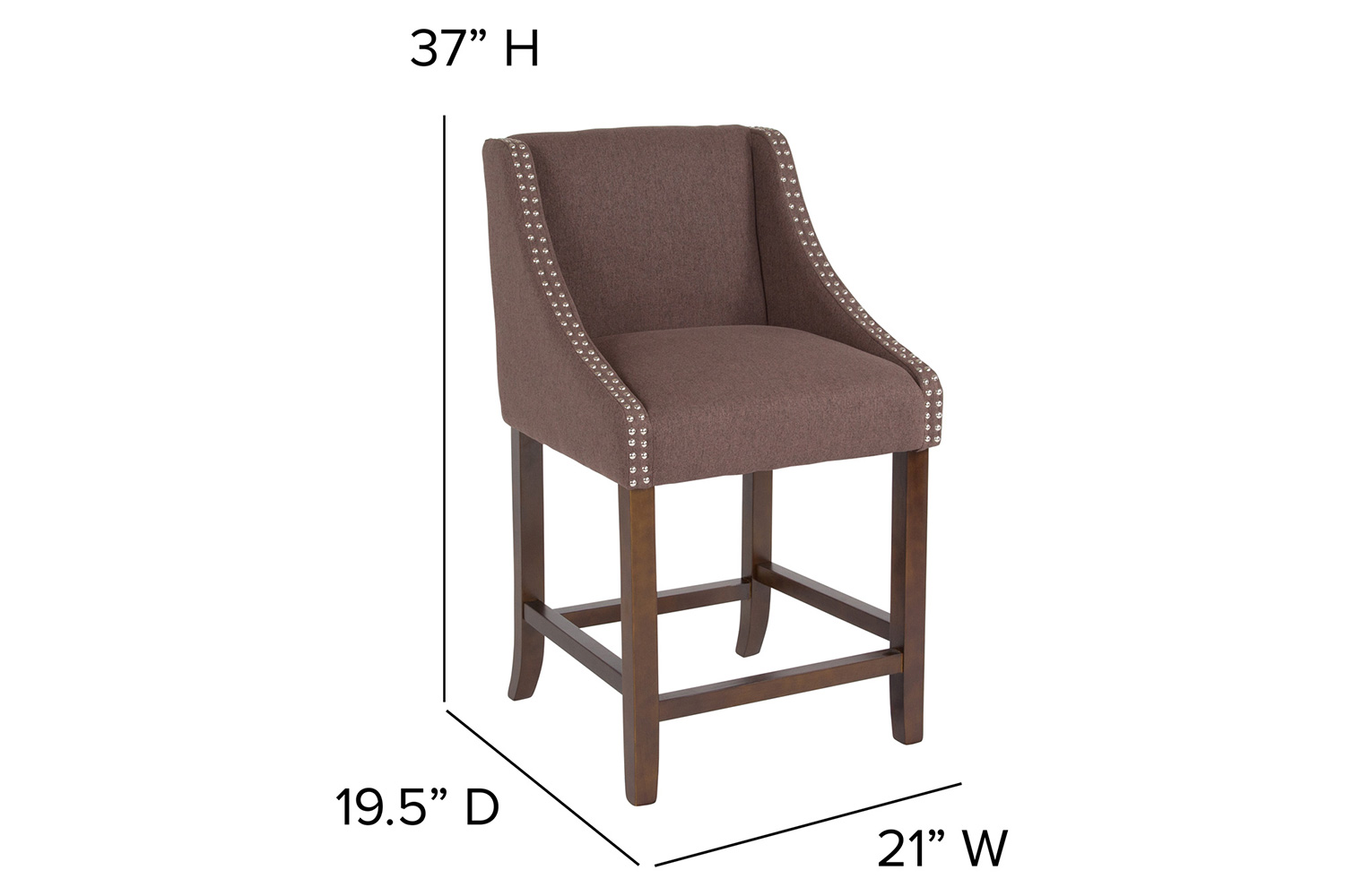 BLNK™ Carmel Series Fabric Transitional Walnut Counter Height Stool with Accent Nail Trim - Brown