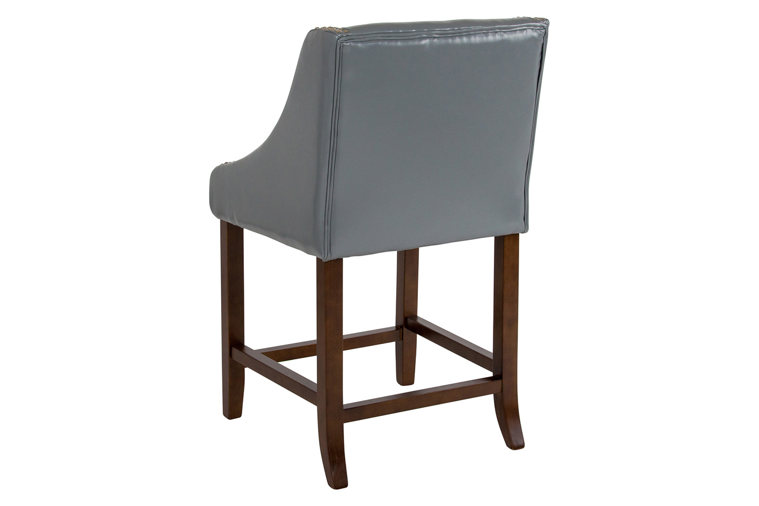 BLNK Carmel Series LeatherSoft Transitional Walnut Counter Height Stool with Nail Trim - Light Gray