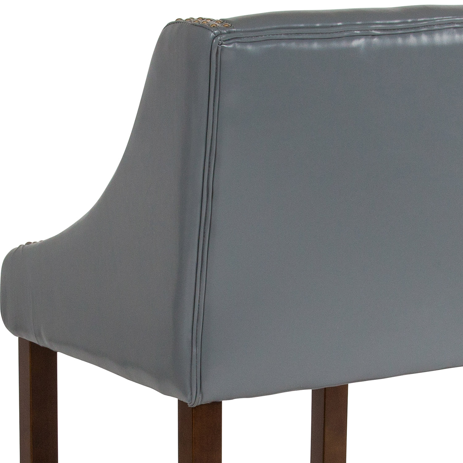 BLNK Carmel Series LeatherSoft Transitional Walnut Counter Height Stool with Nail Trim - Light Gray