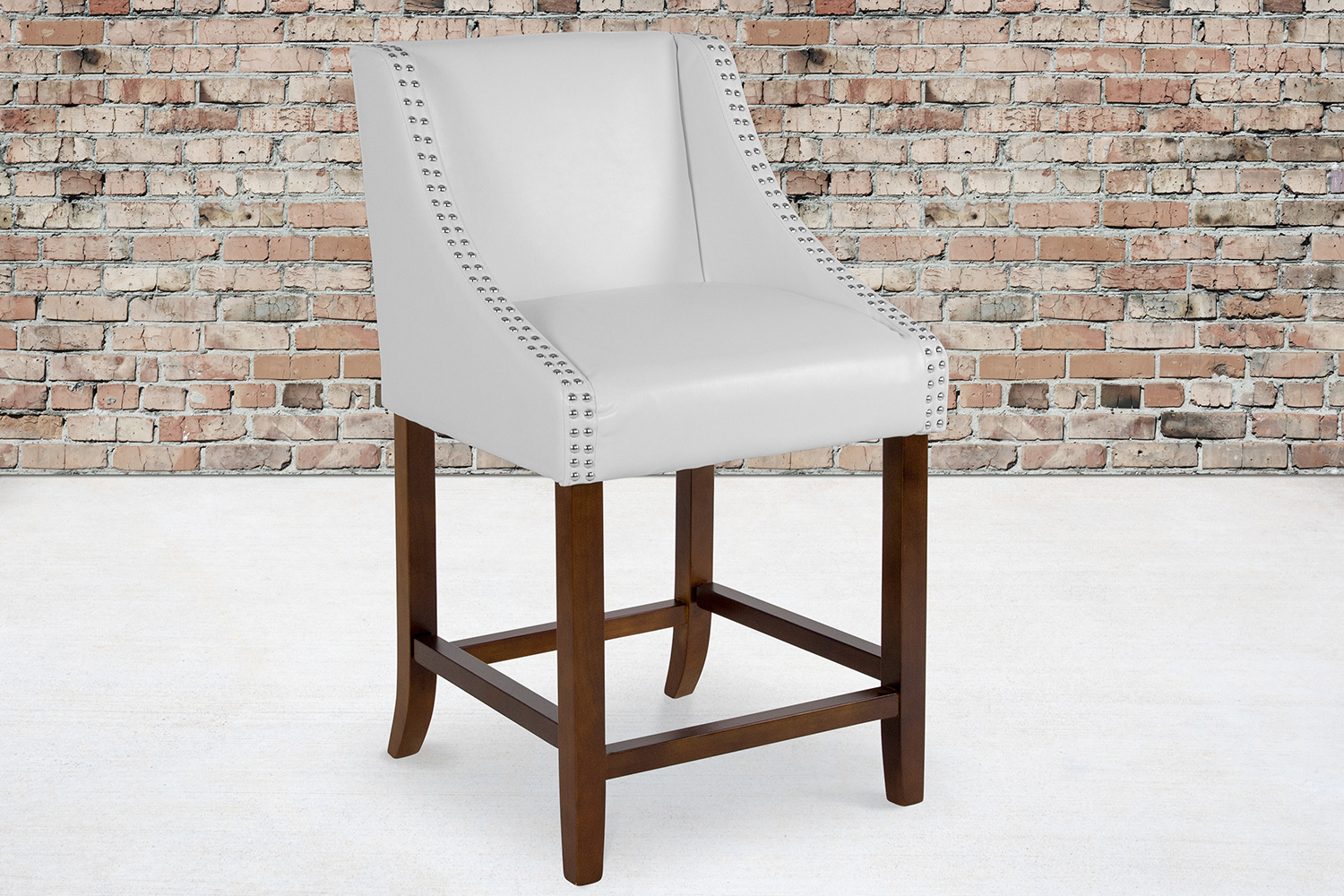 BLNK Carmel Series LeatherSoft Transitional Walnut Counter Height Stool with Nail Trim