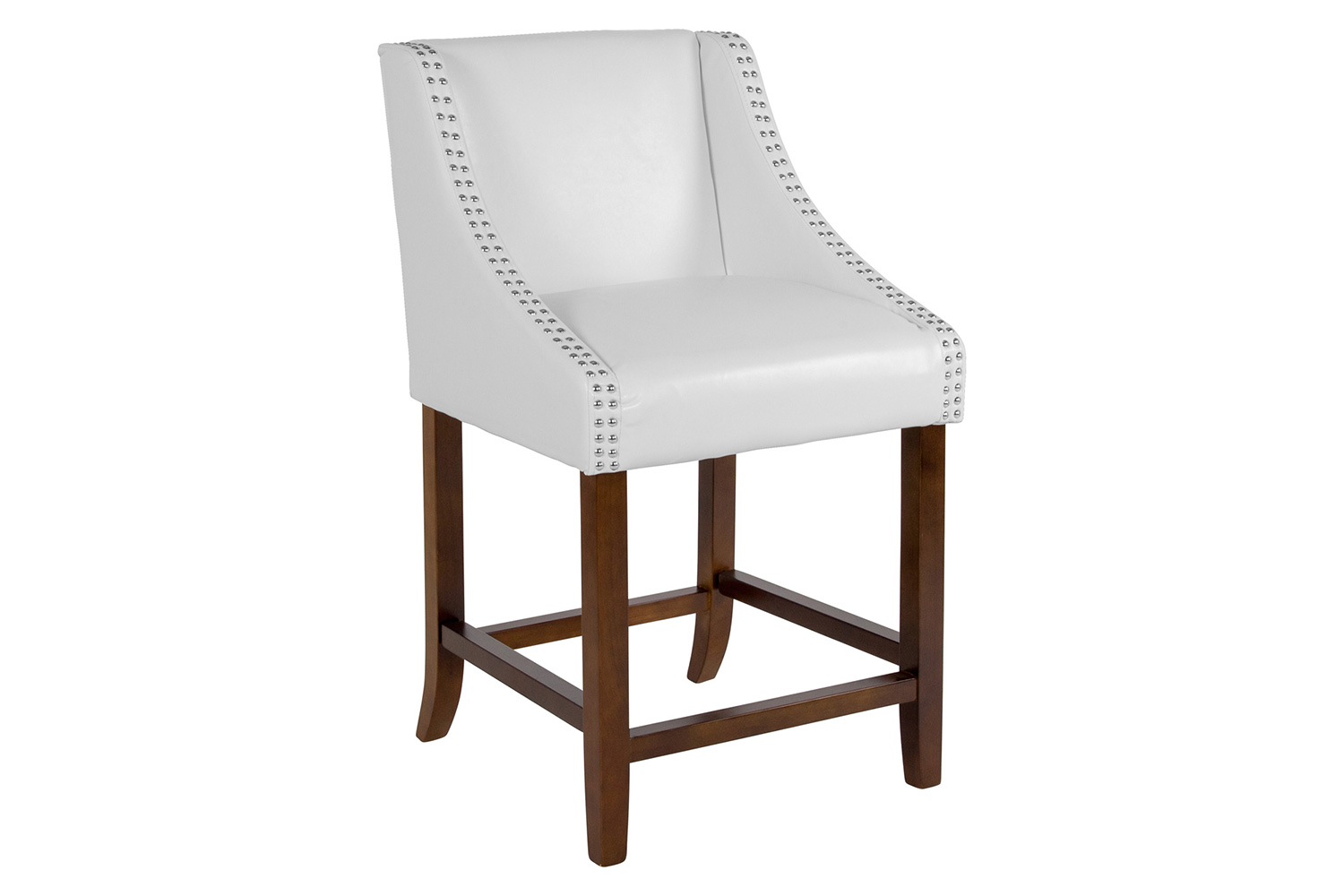 BLNK Carmel Series LeatherSoft Transitional Walnut Counter Height Stool with Nail Trim - White