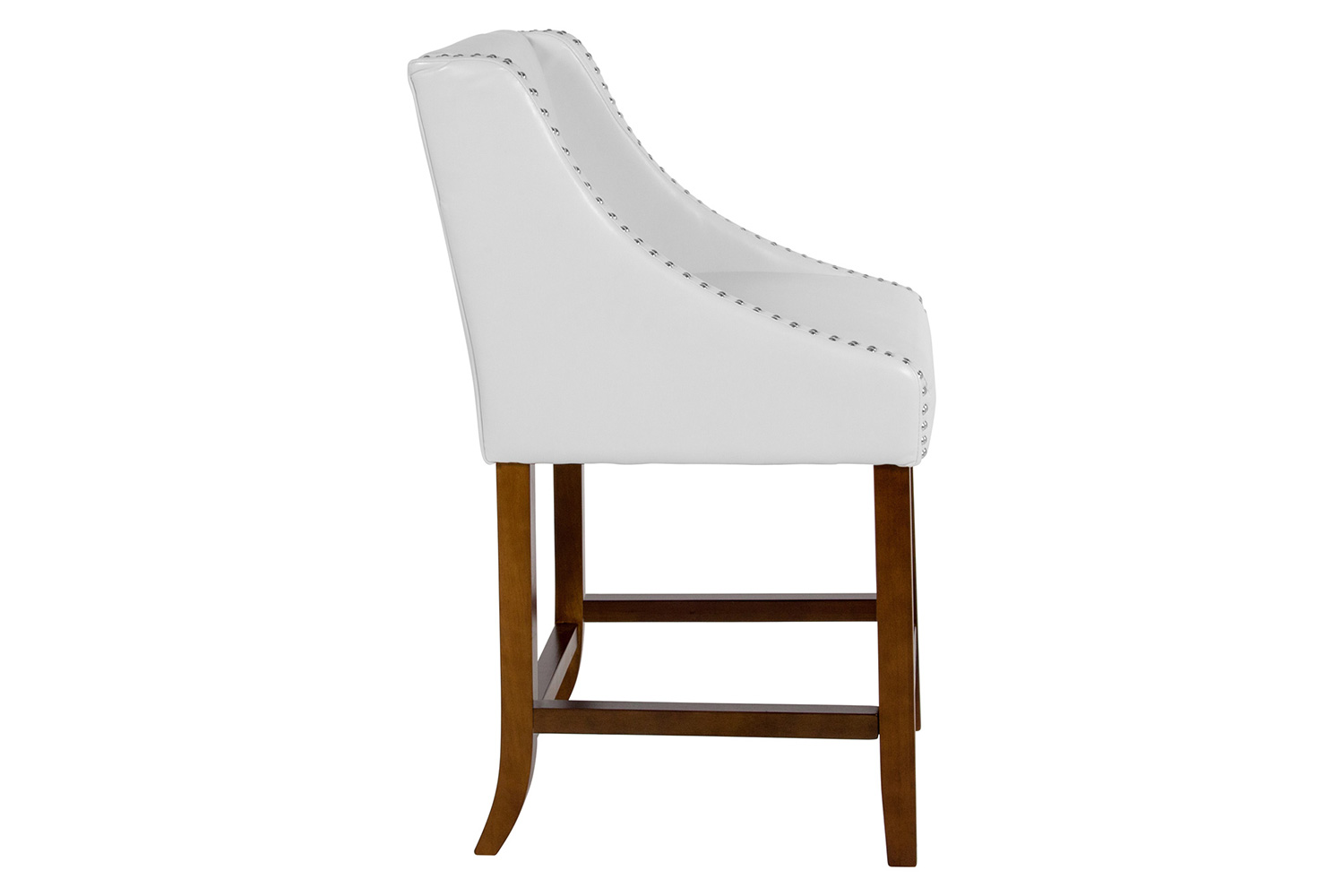 BLNK Carmel Series LeatherSoft Transitional Walnut Counter Height Stool with Nail Trim - White