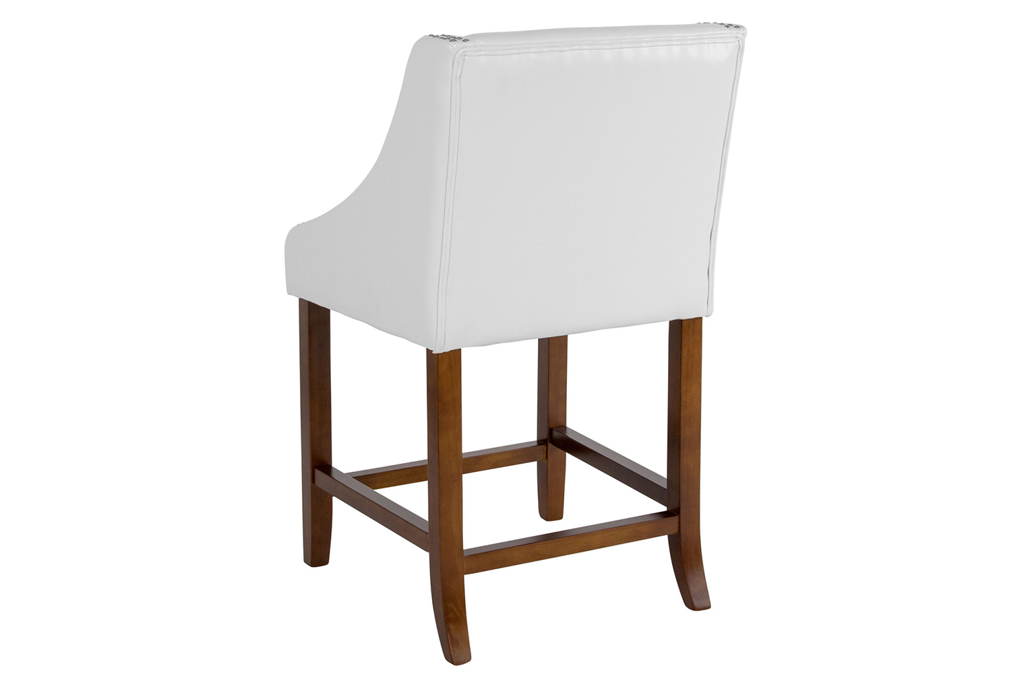 BLNK Carmel Series LeatherSoft Transitional Walnut Counter Height Stool with Nail Trim - White