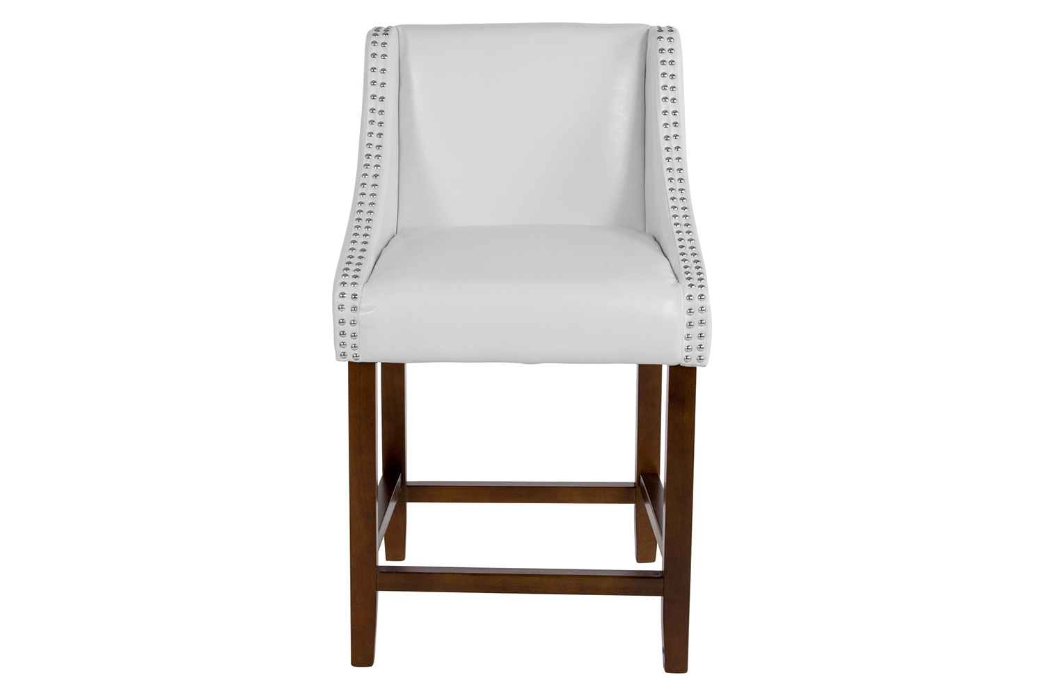 BLNK Carmel Series LeatherSoft Transitional Walnut Counter Height Stool with Nail Trim - White