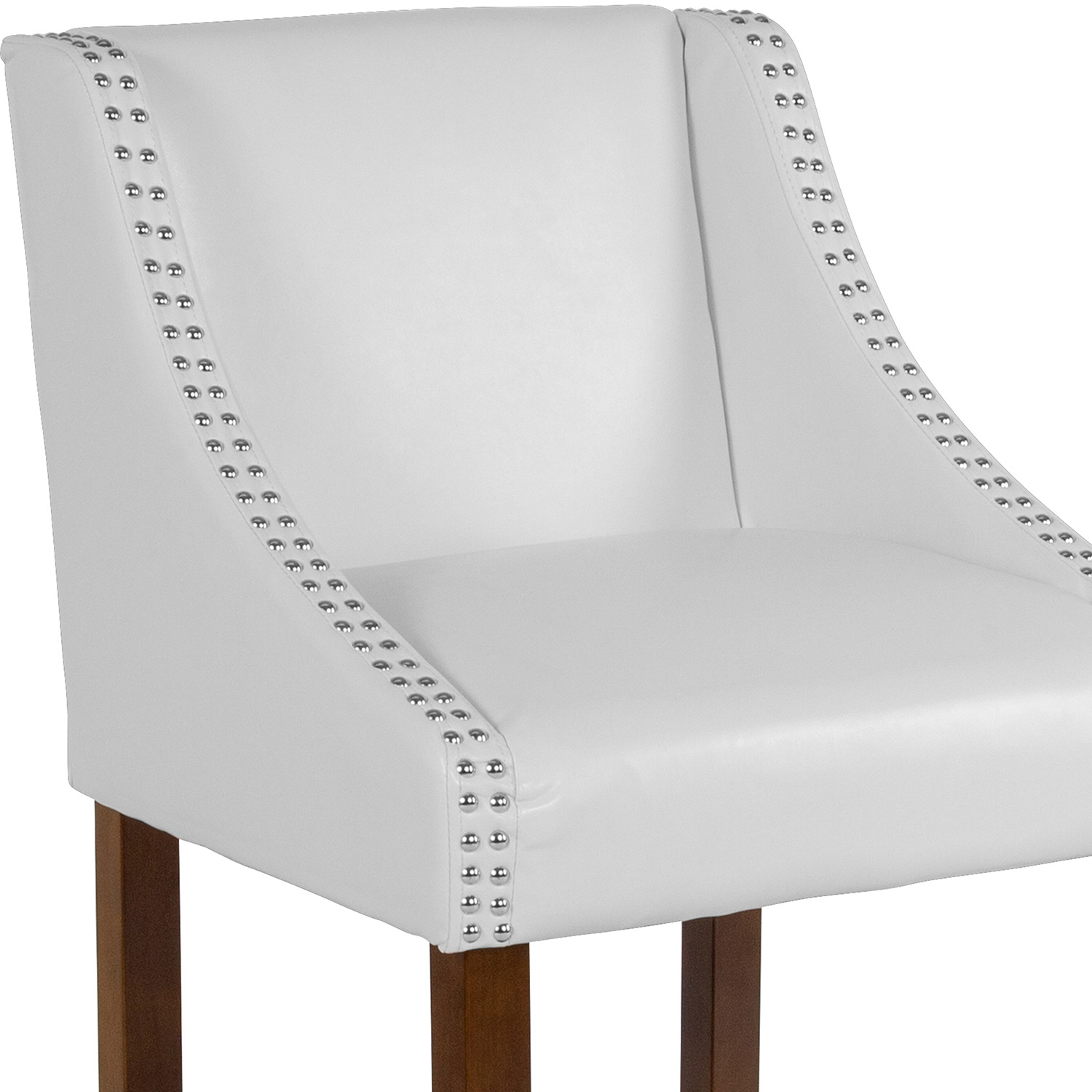 BLNK Carmel Series LeatherSoft Transitional Walnut Counter Height Stool with Nail Trim - White